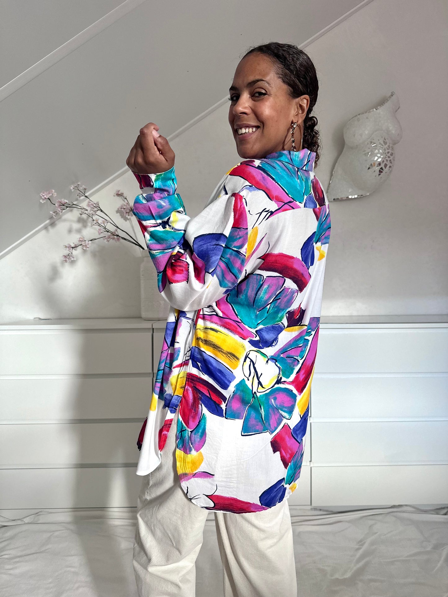 Vintage viscose blouse met abstracte print - XL/XXL