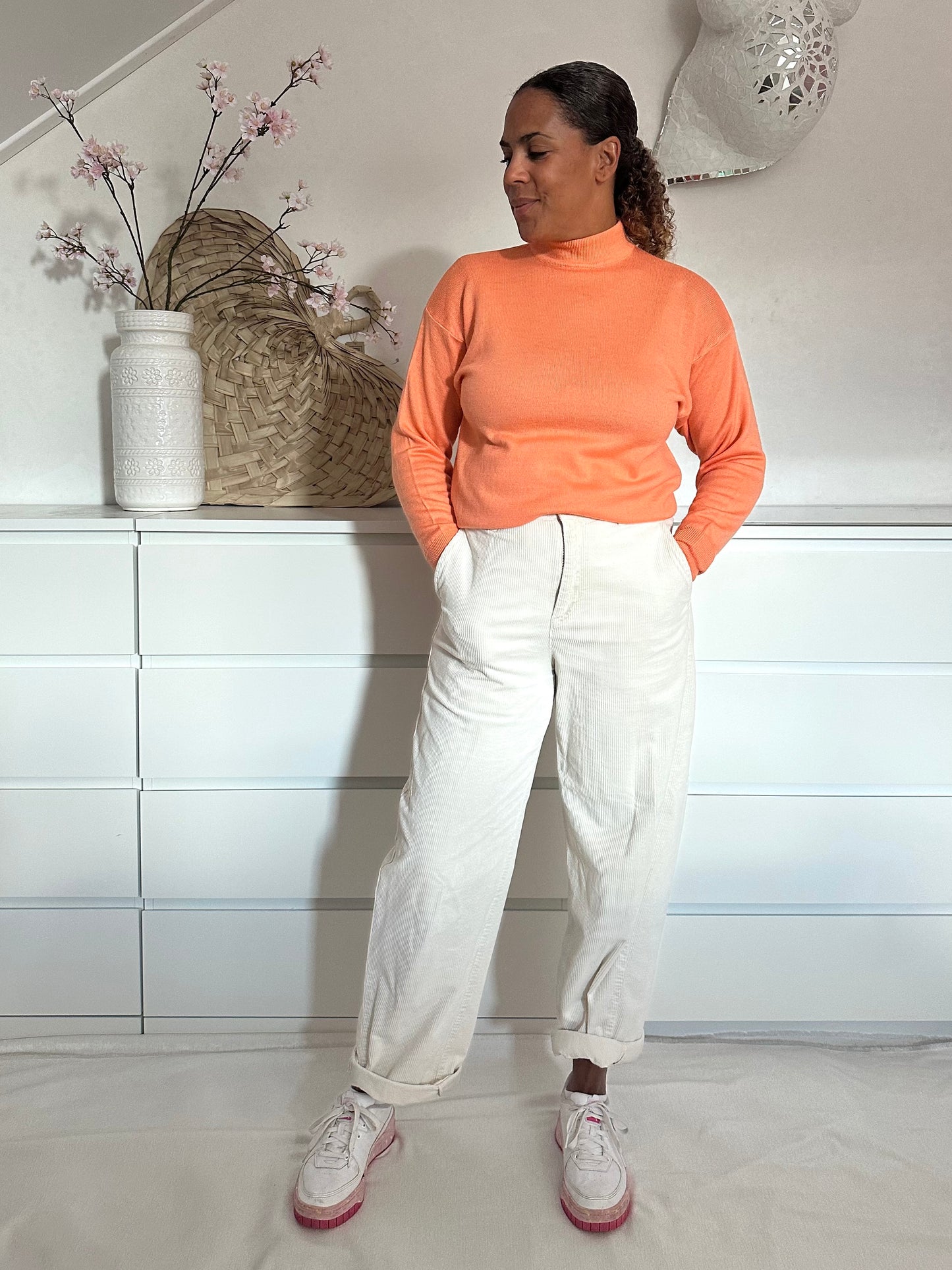 Vintage merino-wollen col in peach - L/XL