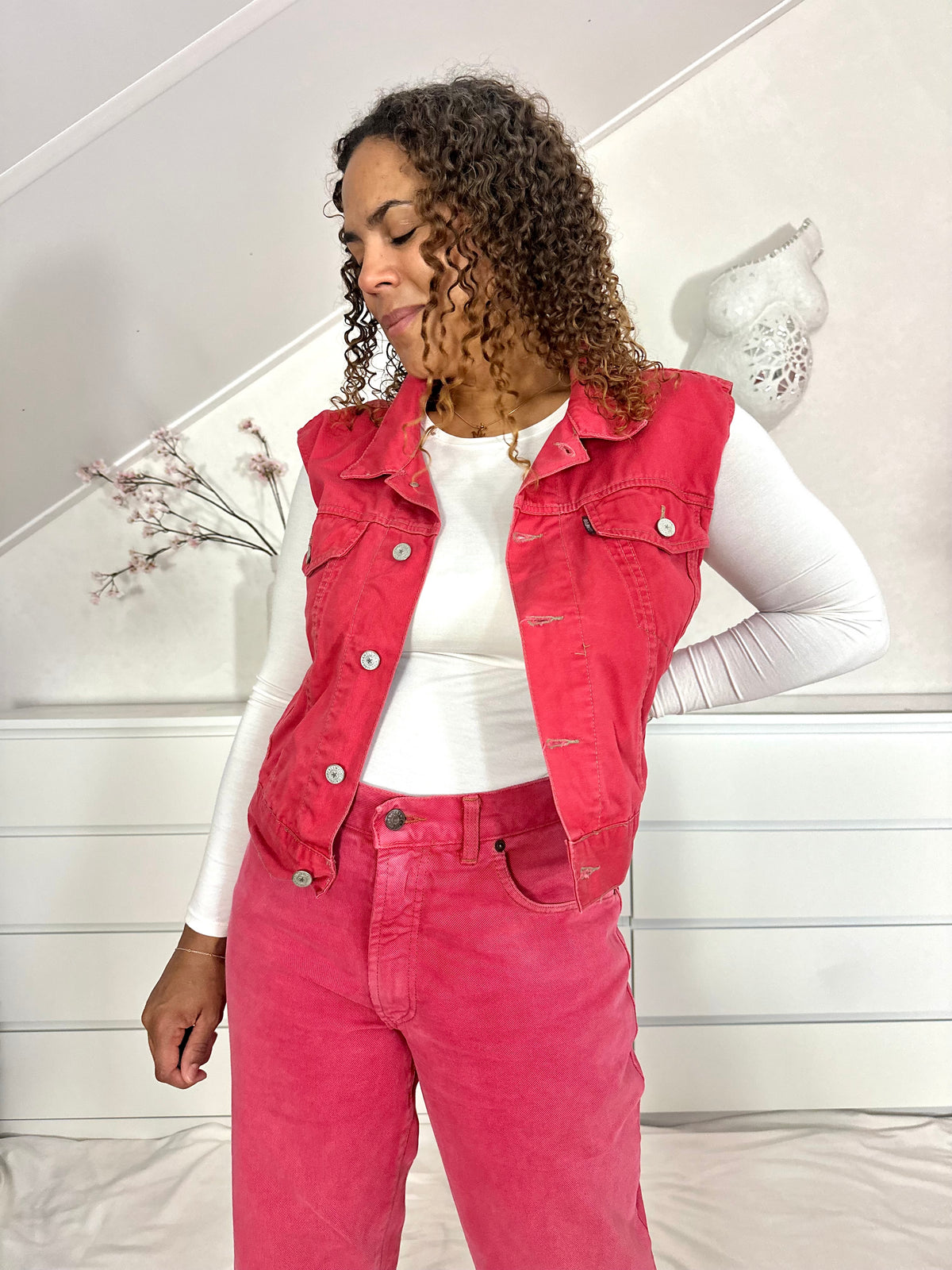 Vintage fuchsia denim gilet - S/M