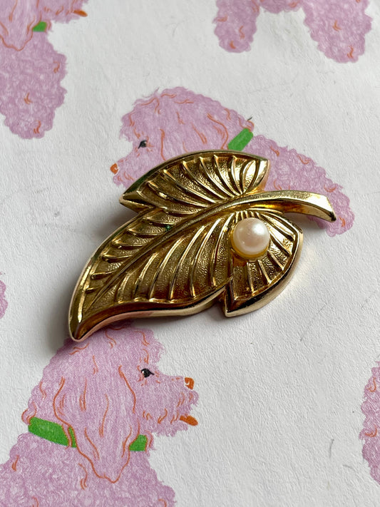 Vintage gouden blad broche