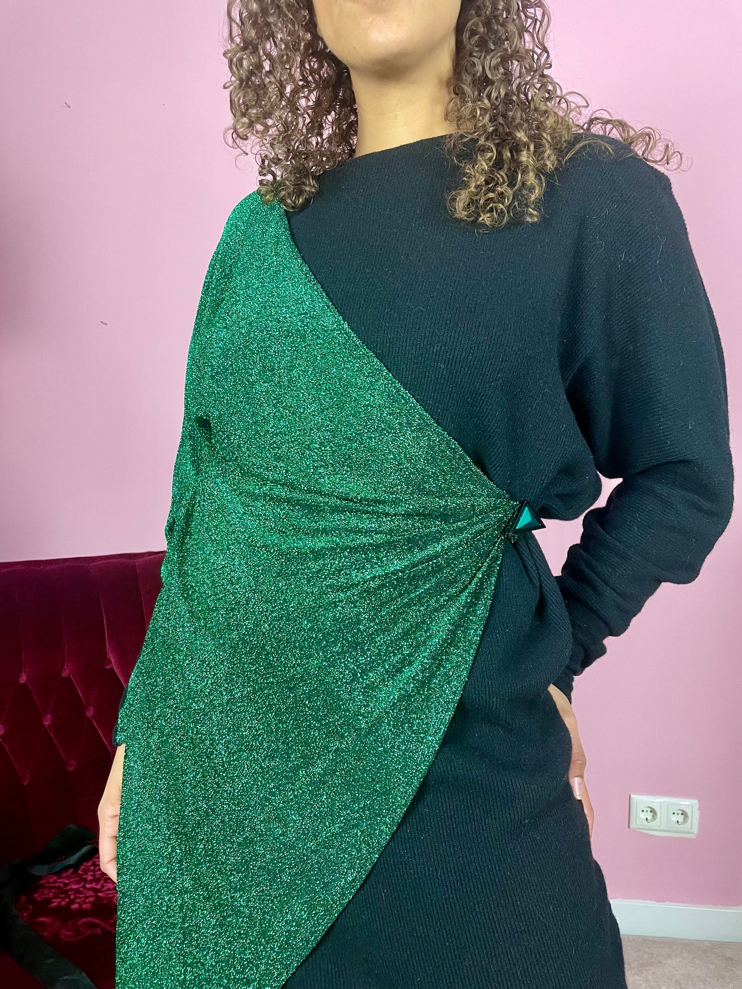 Vintage emerald wollen partyjurk