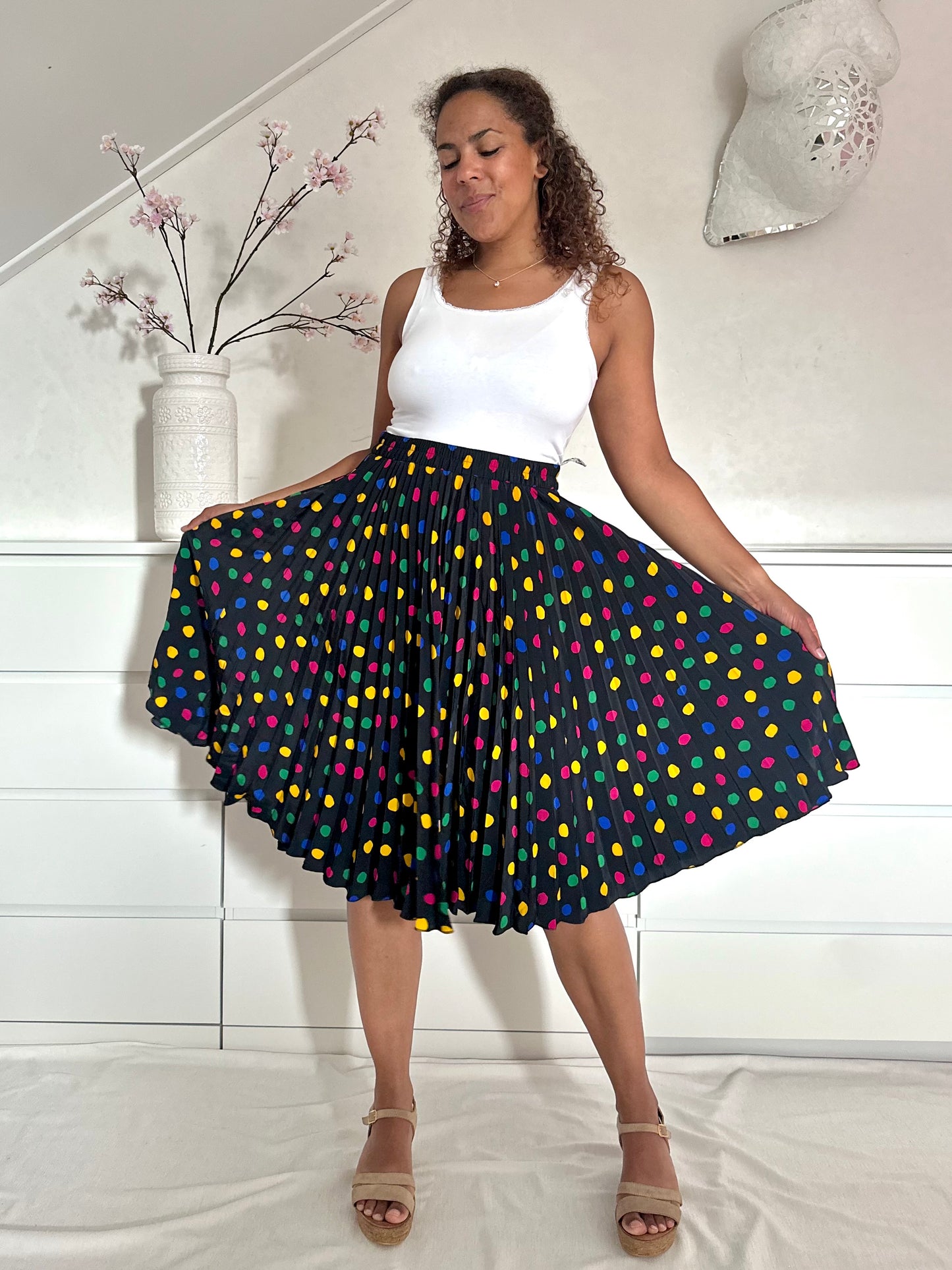 Vintage plooirok met confetti print - M/L