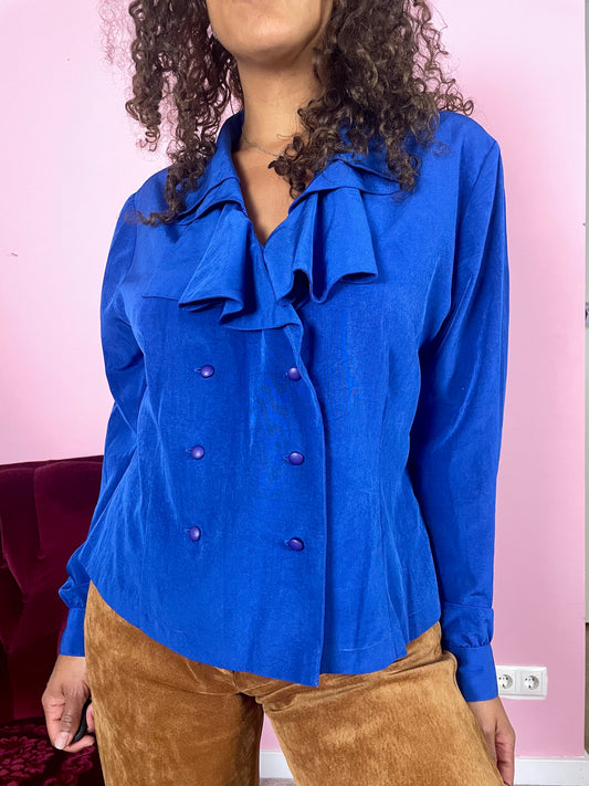 Vintage Royal Blue ruffle blouse