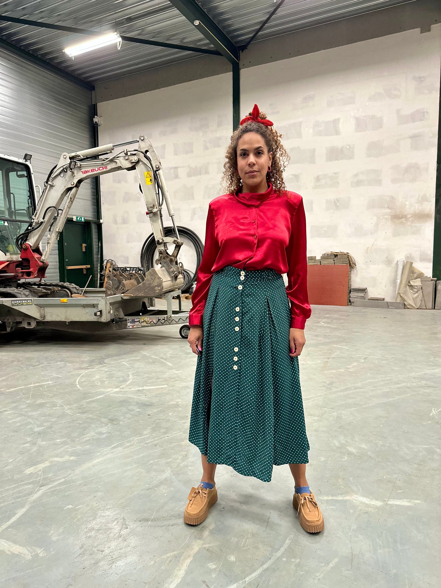 Vintage glanzende rode blouse - L