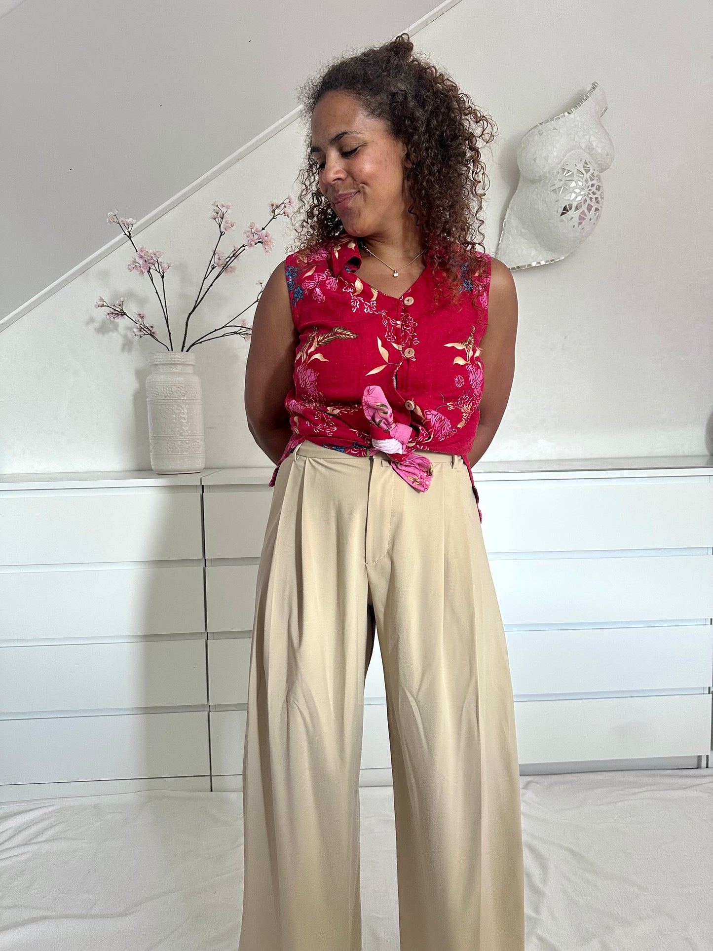 Vintage mouwloze lange blouse van linnen - XL