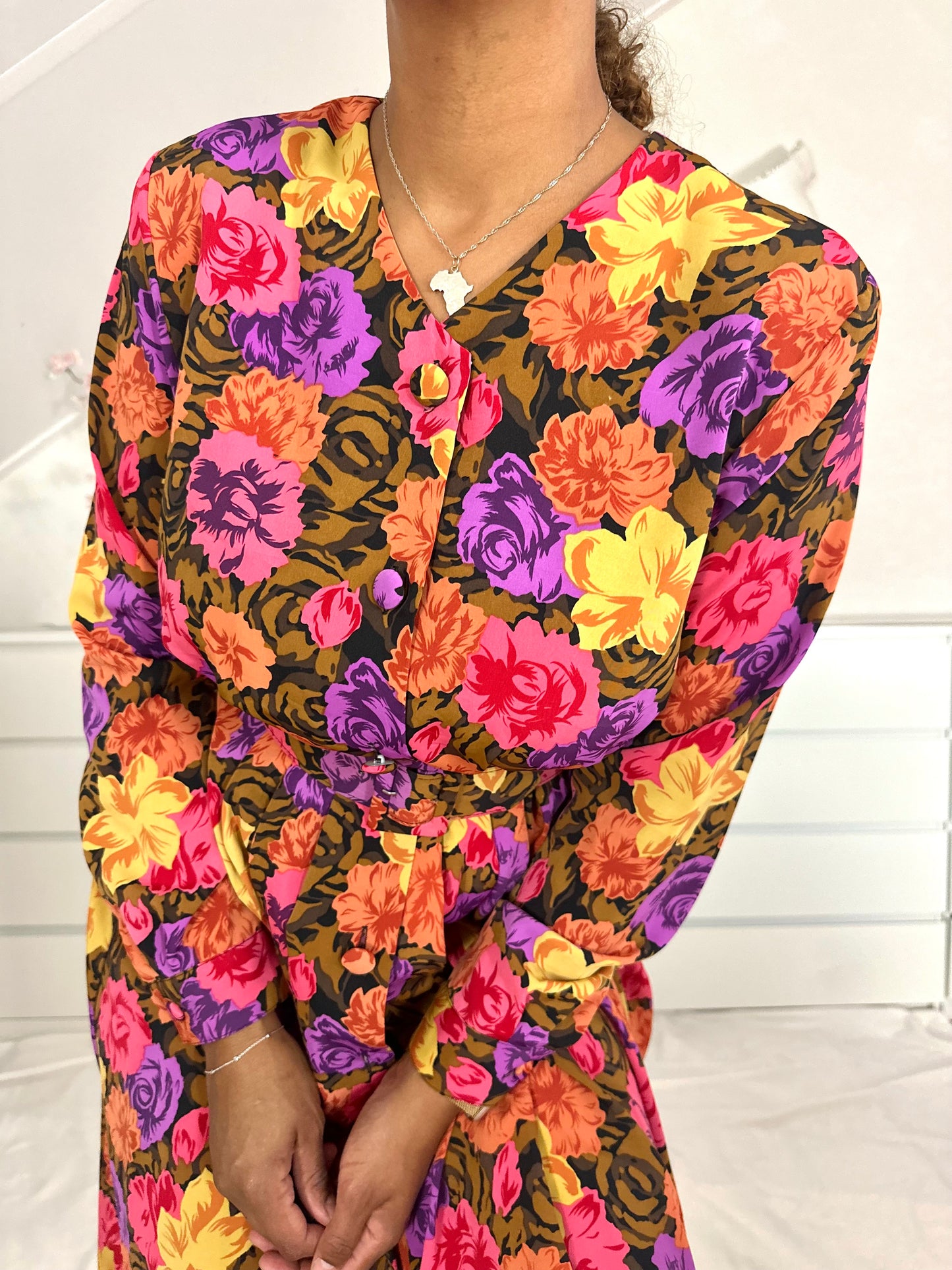 Vintage midi-jurk met bloemenprint - M/L