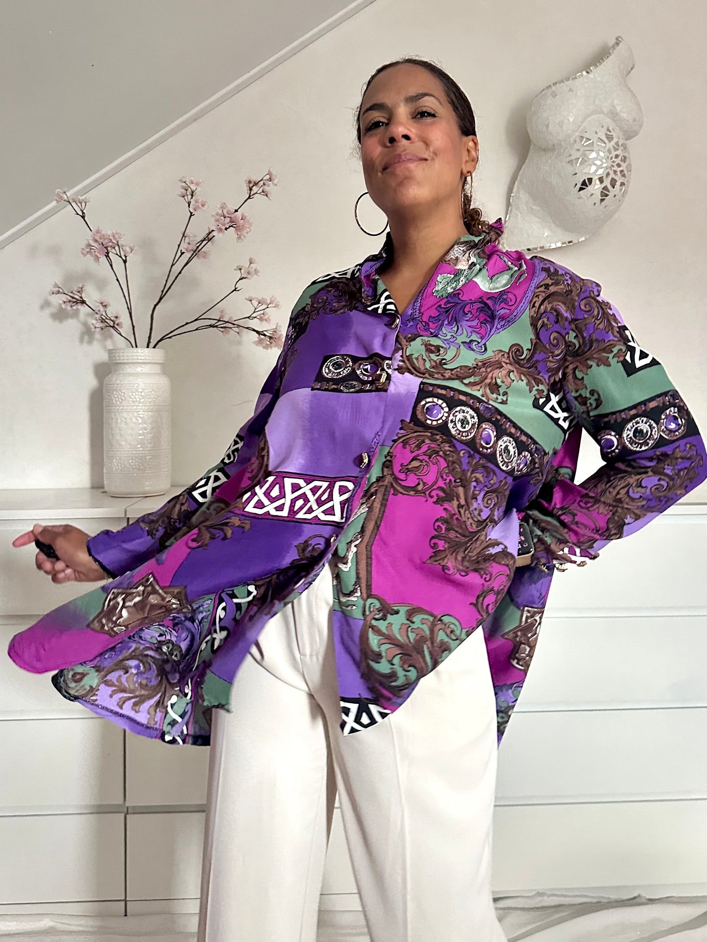 Vintage viscose blouse met barok print - XL