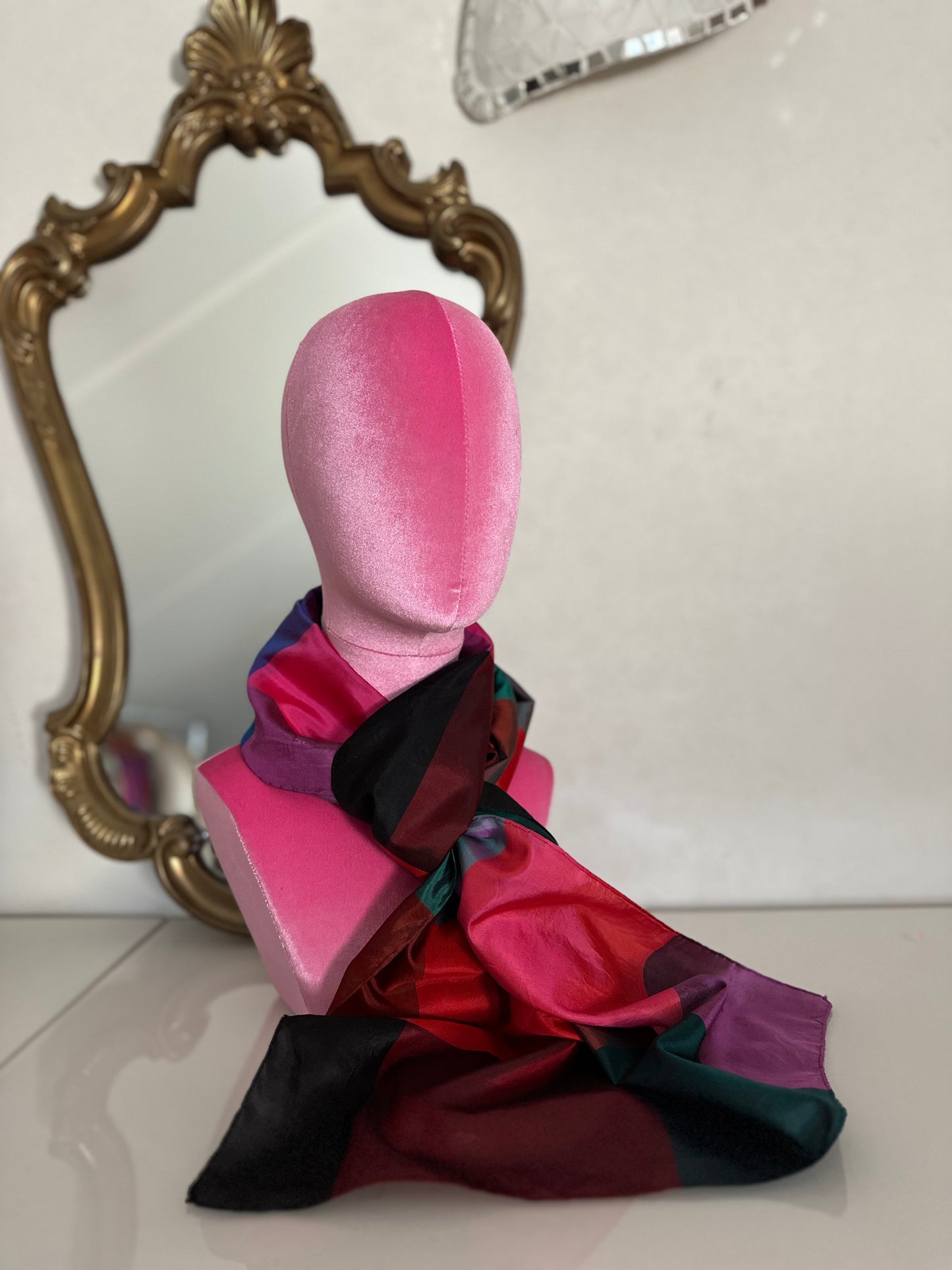 Vintage geblokte sjaal in zijde