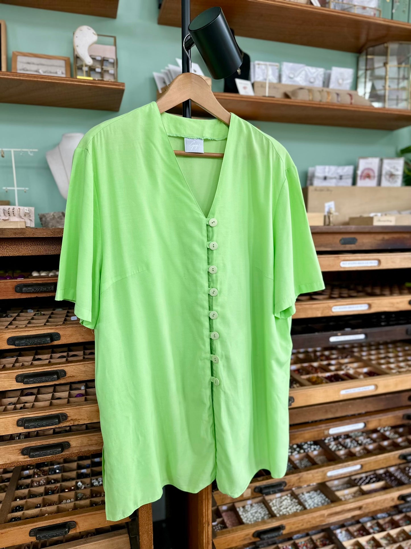 Vintage limegroene zomerblouse