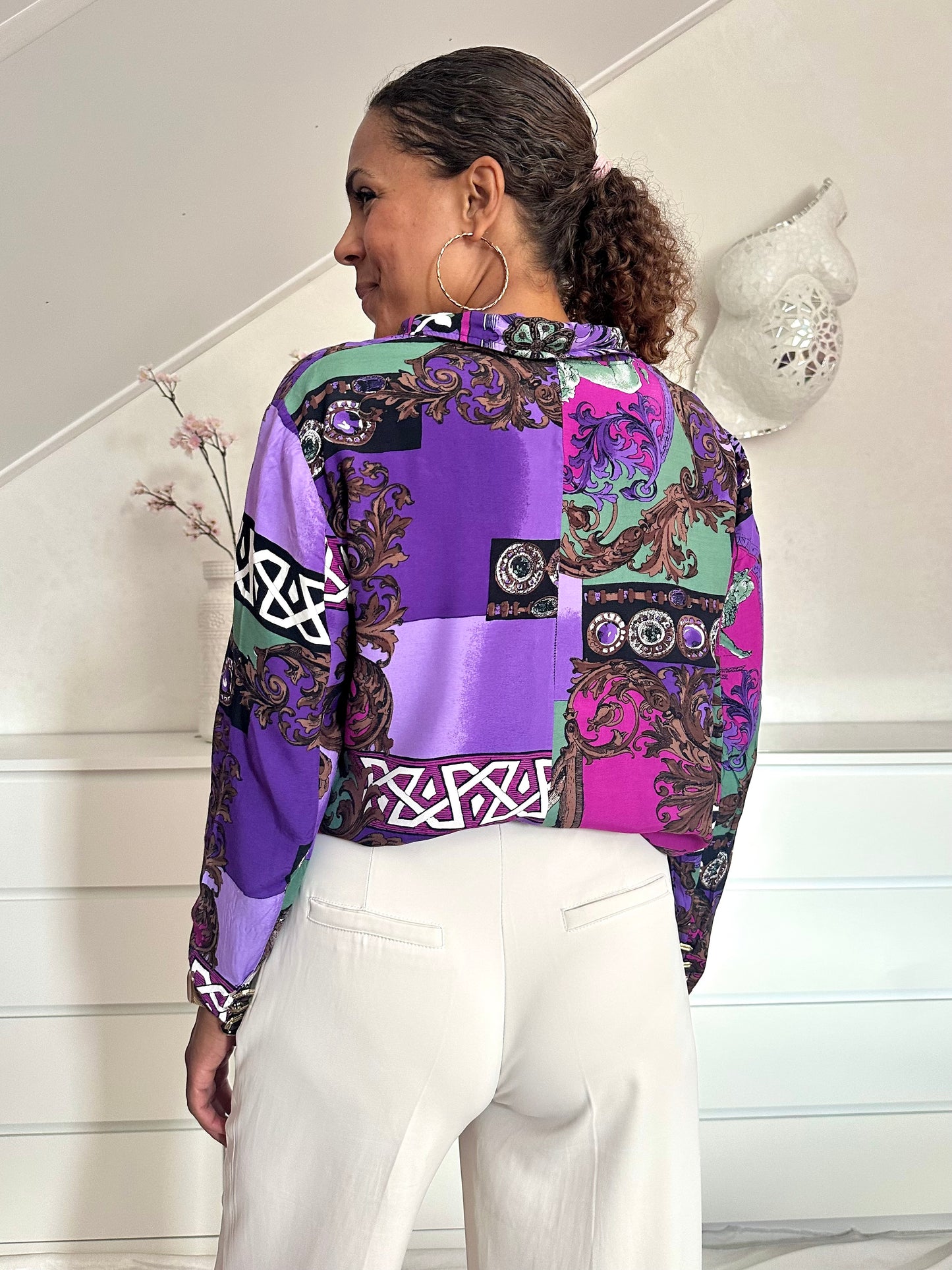 Vintage viscose blouse met barok print - XL