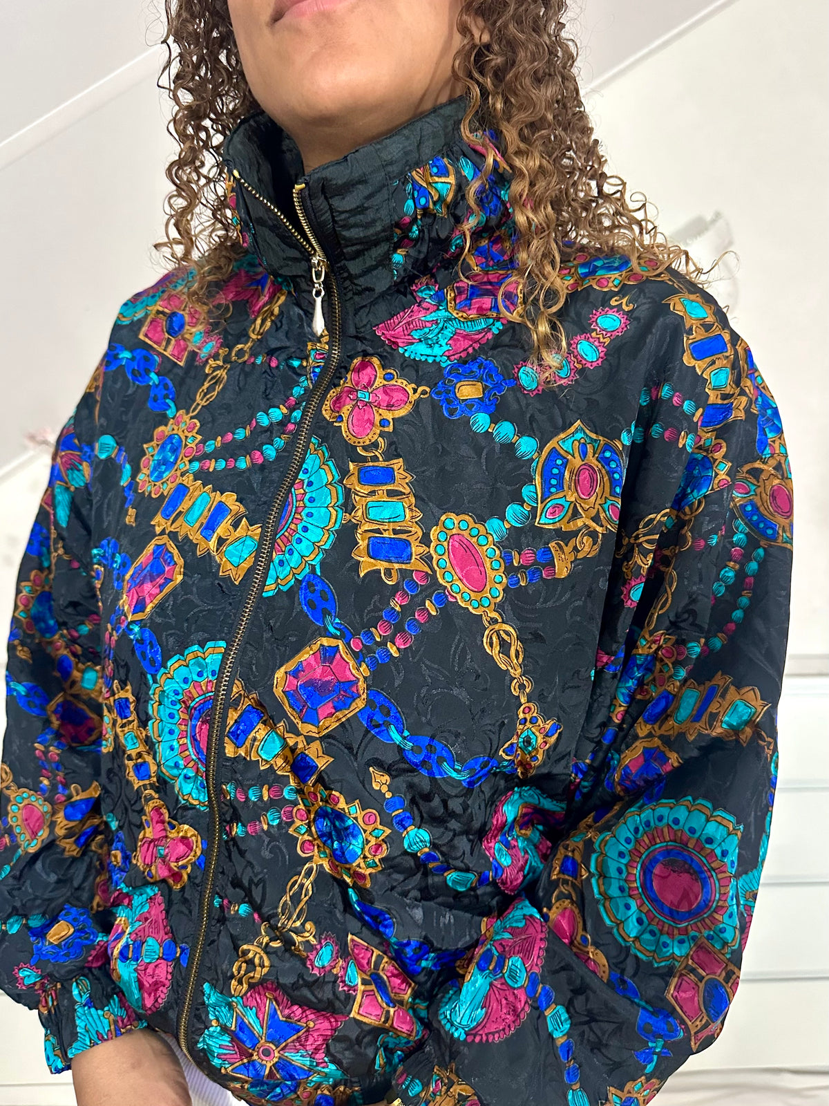 Vintage bomberjack met print - M/L