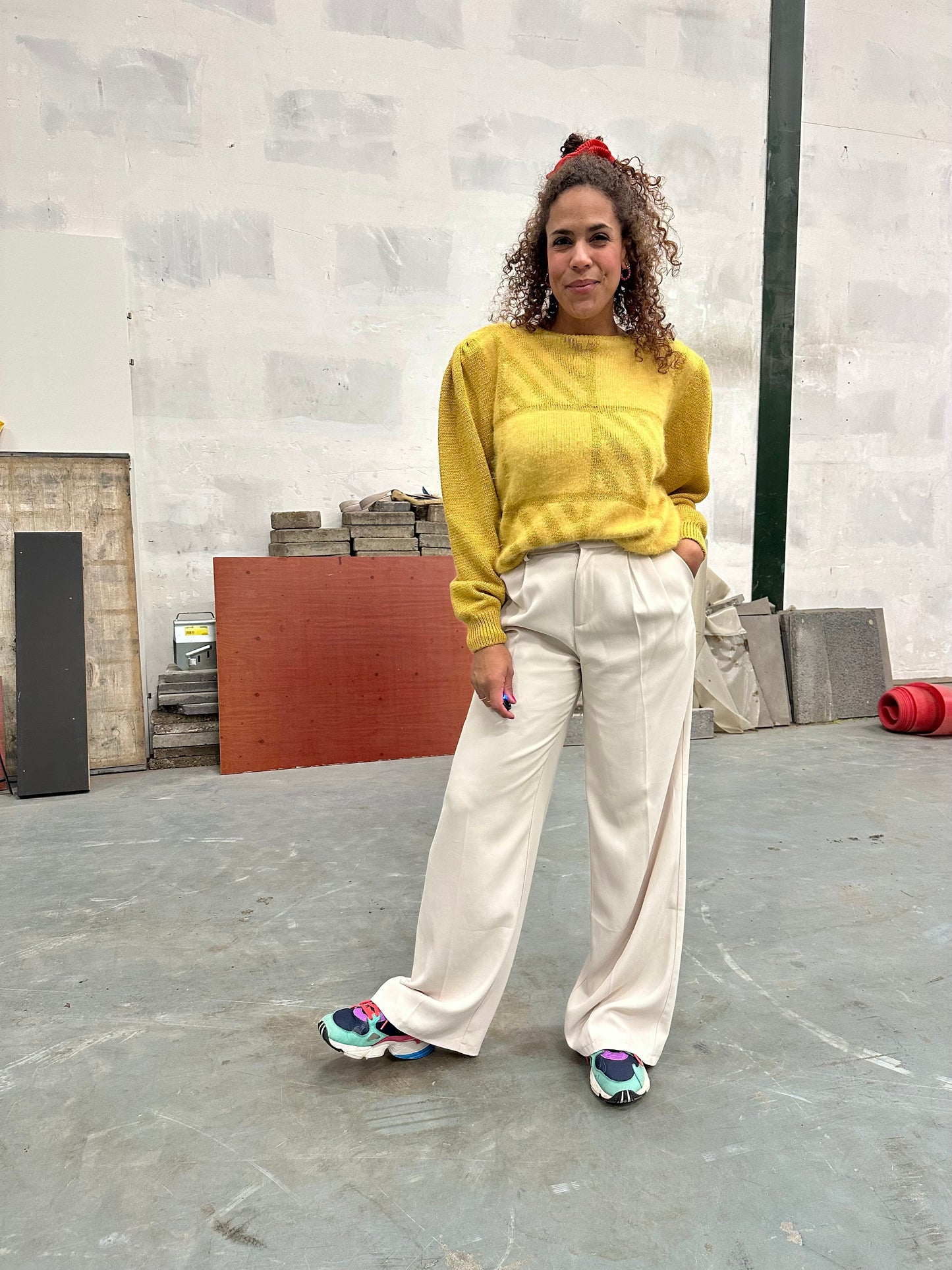 Vintage okerkleurige sweater met angora - L/XL