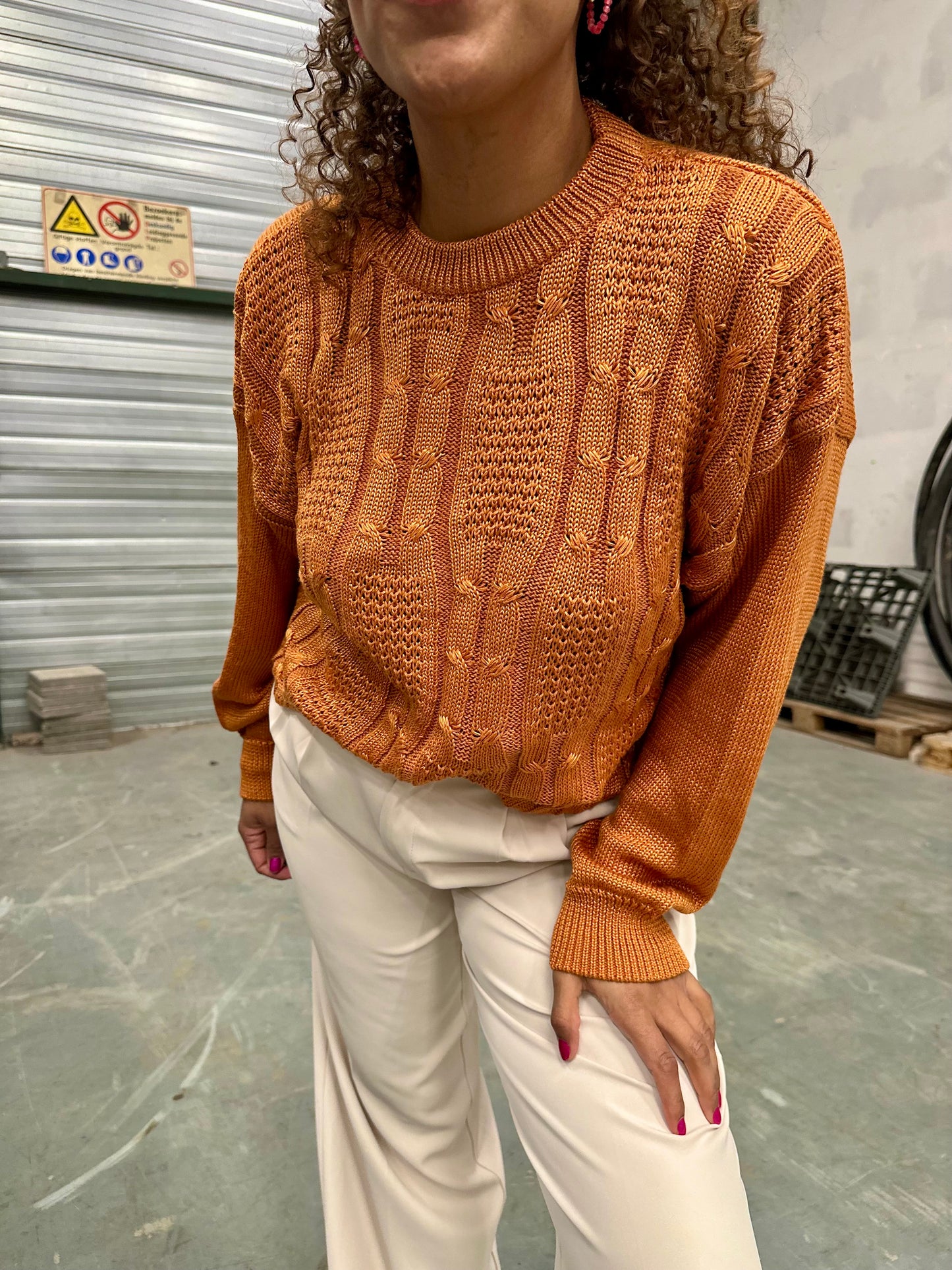 Vintage deadstock tangerine sweater met shimmer - XL