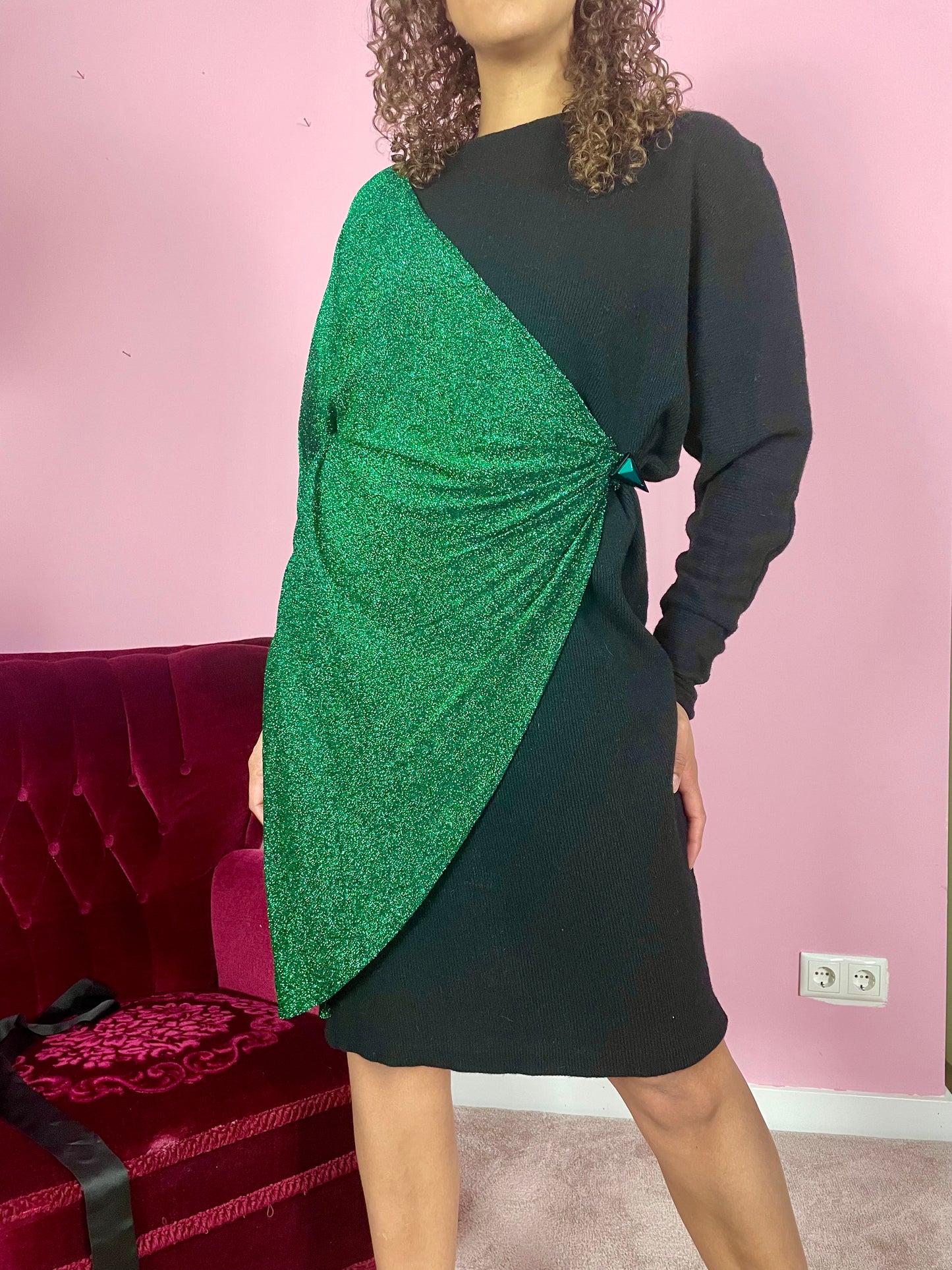 Vintage emerald wollen partyjurk