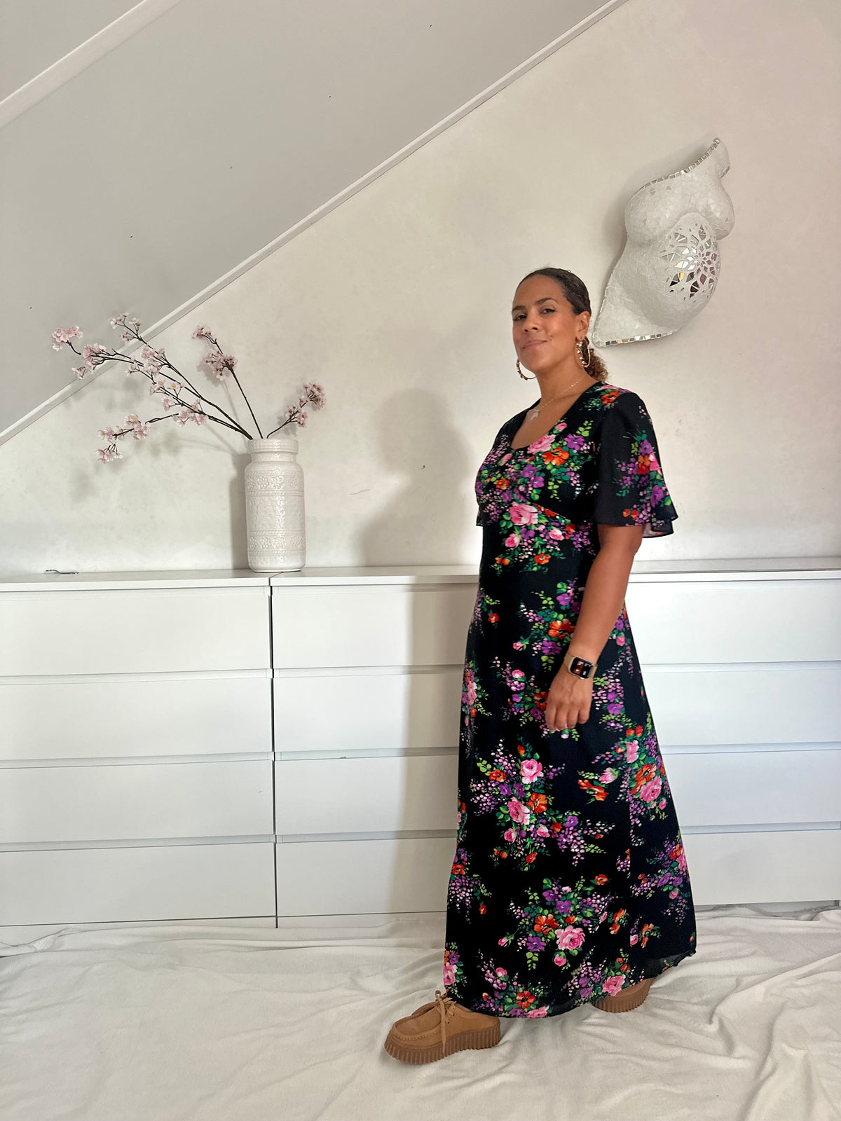 Vintage maxi-jurk uit de 70's met bloemenprint - M