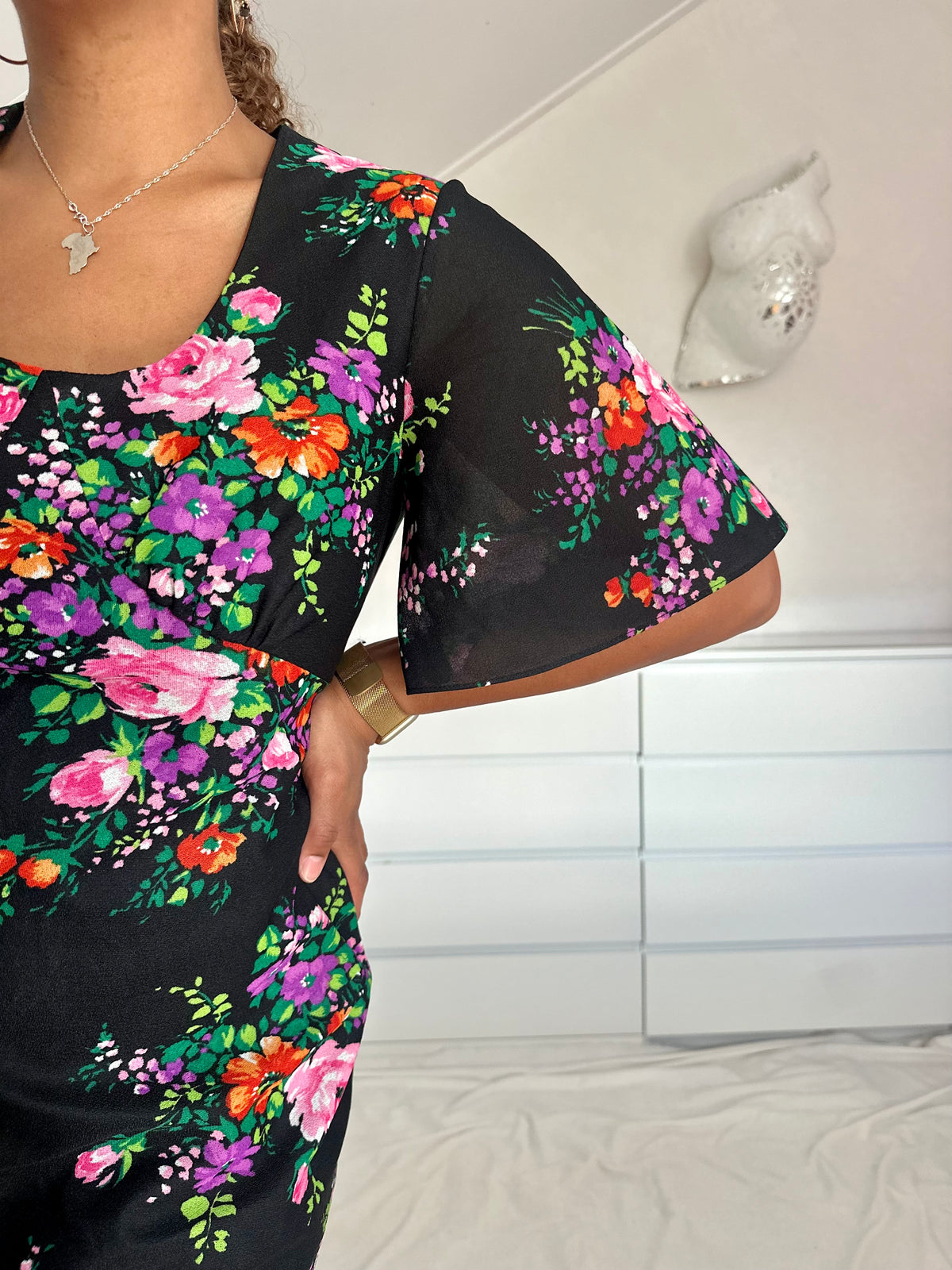 Vintage maxi-jurk uit de 70's met bloemenprint - M