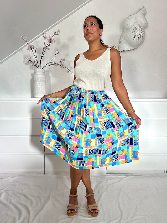 Vintage plooirok in vrolijke kleuren - L/XL