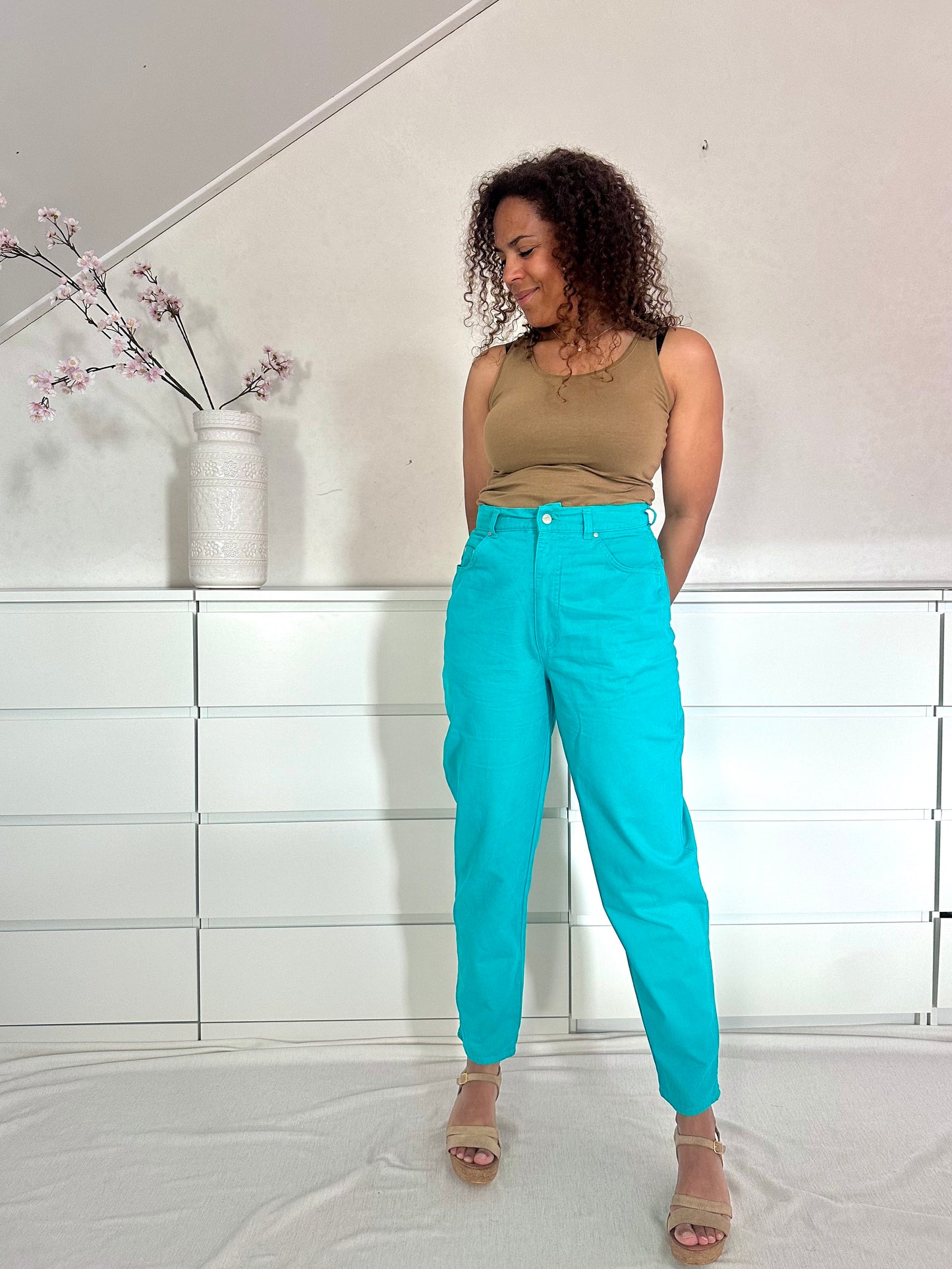 Vintage turquoise high waist mom jeans - L