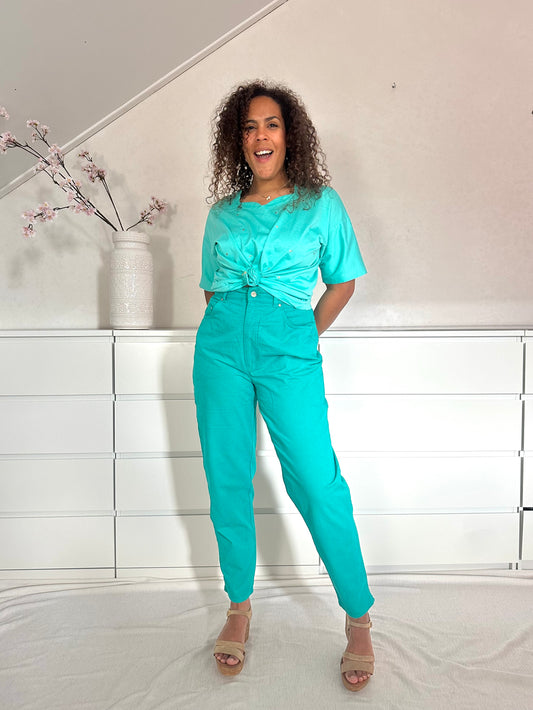 Vintage turquoise high waist mom jeans - L