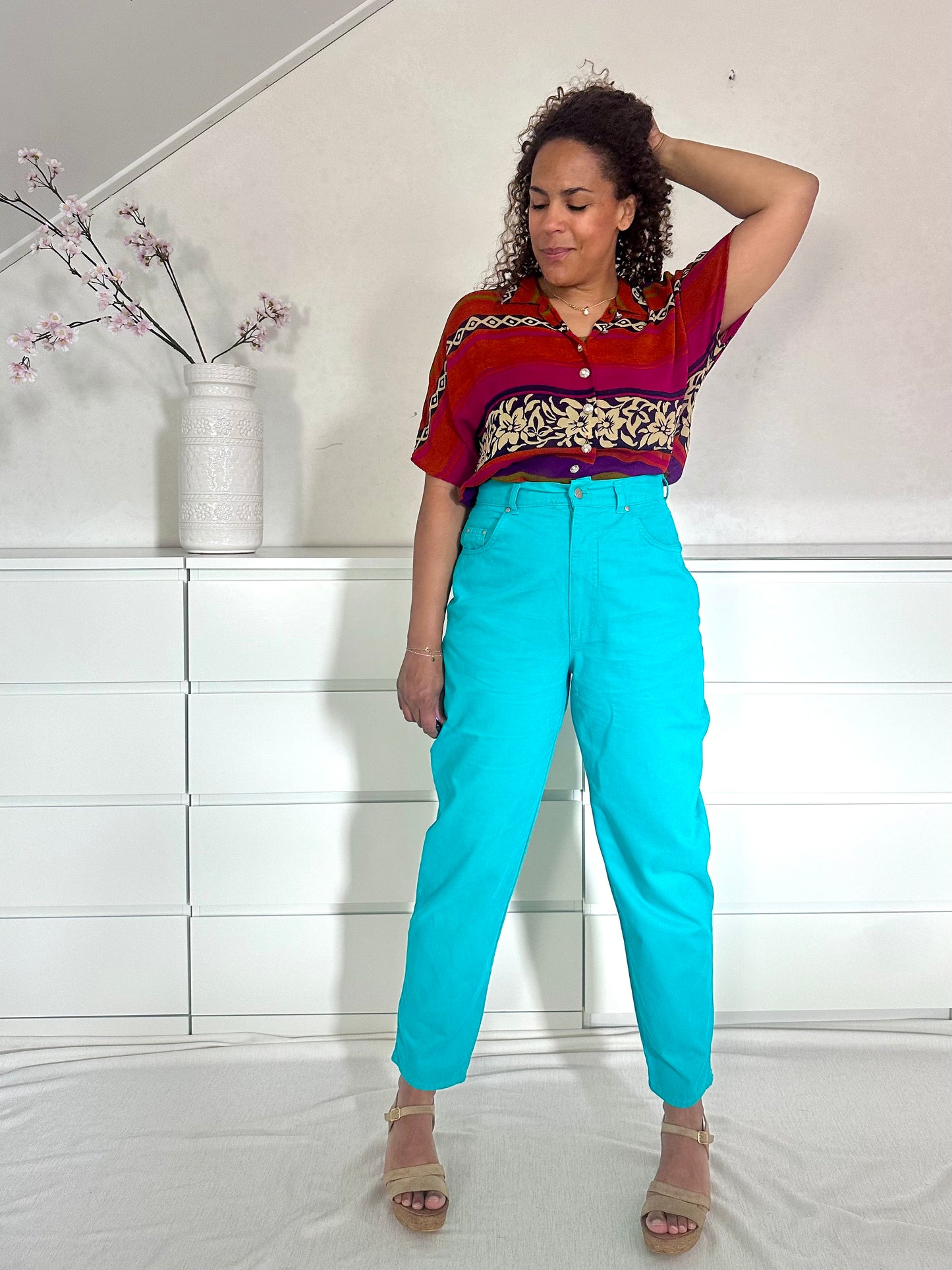 Vintage turquoise high waist mom jeans - L