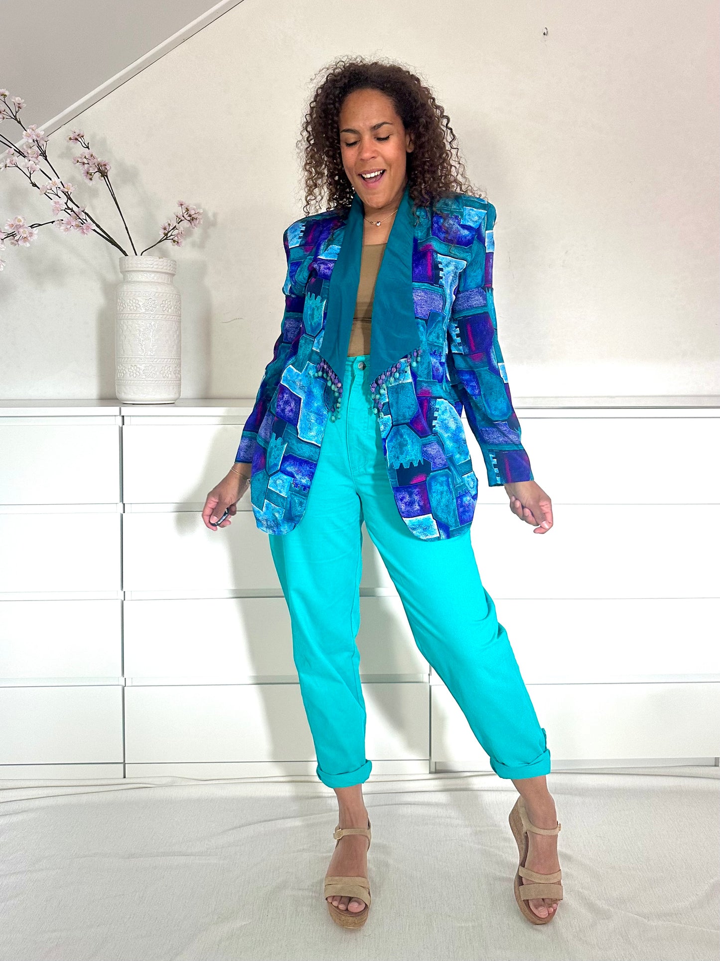 Vintage 80’s blazer in turquoise tinten - L/XL