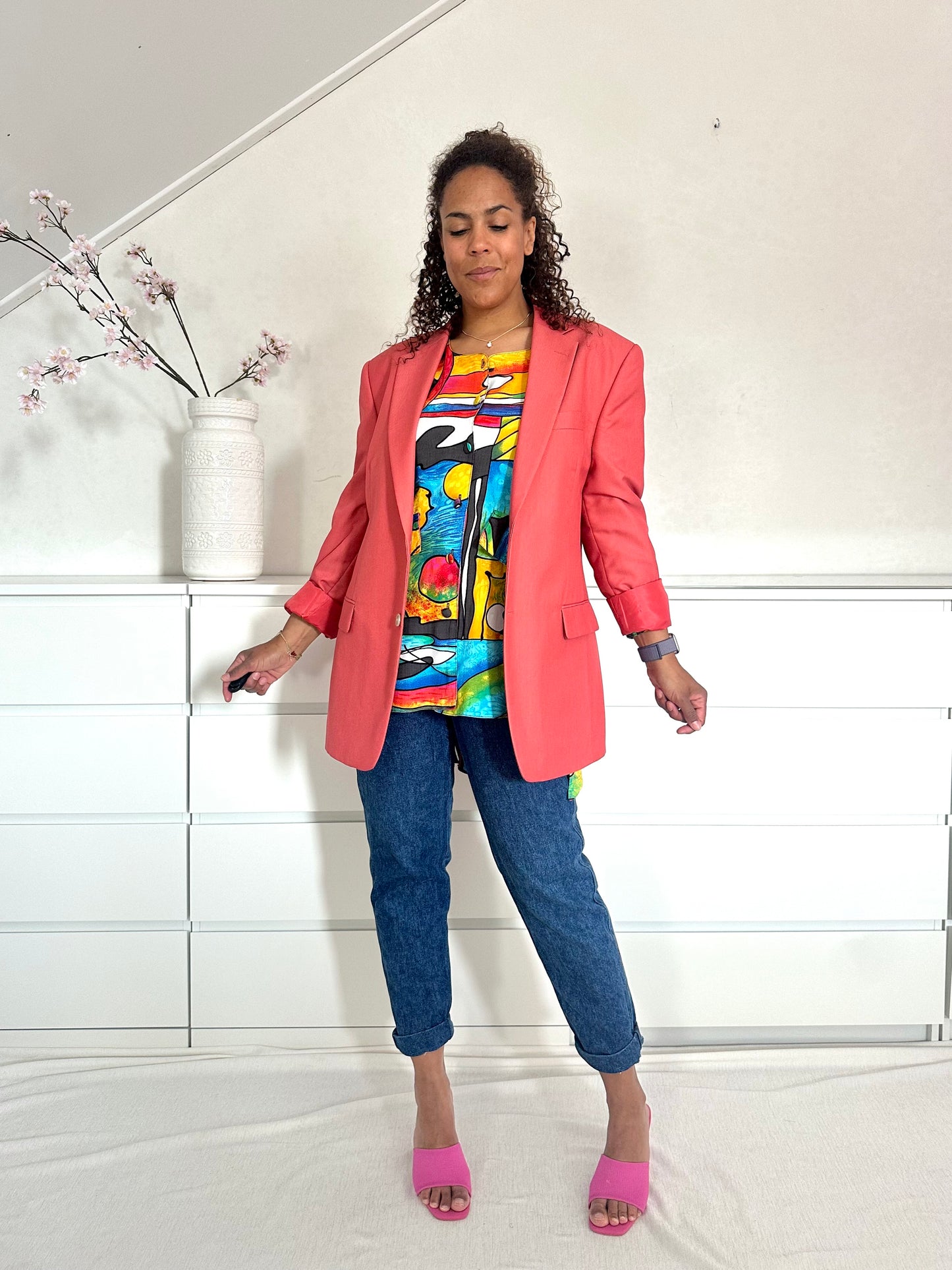 Vintage boyfriend blazer in warm koraal - XL