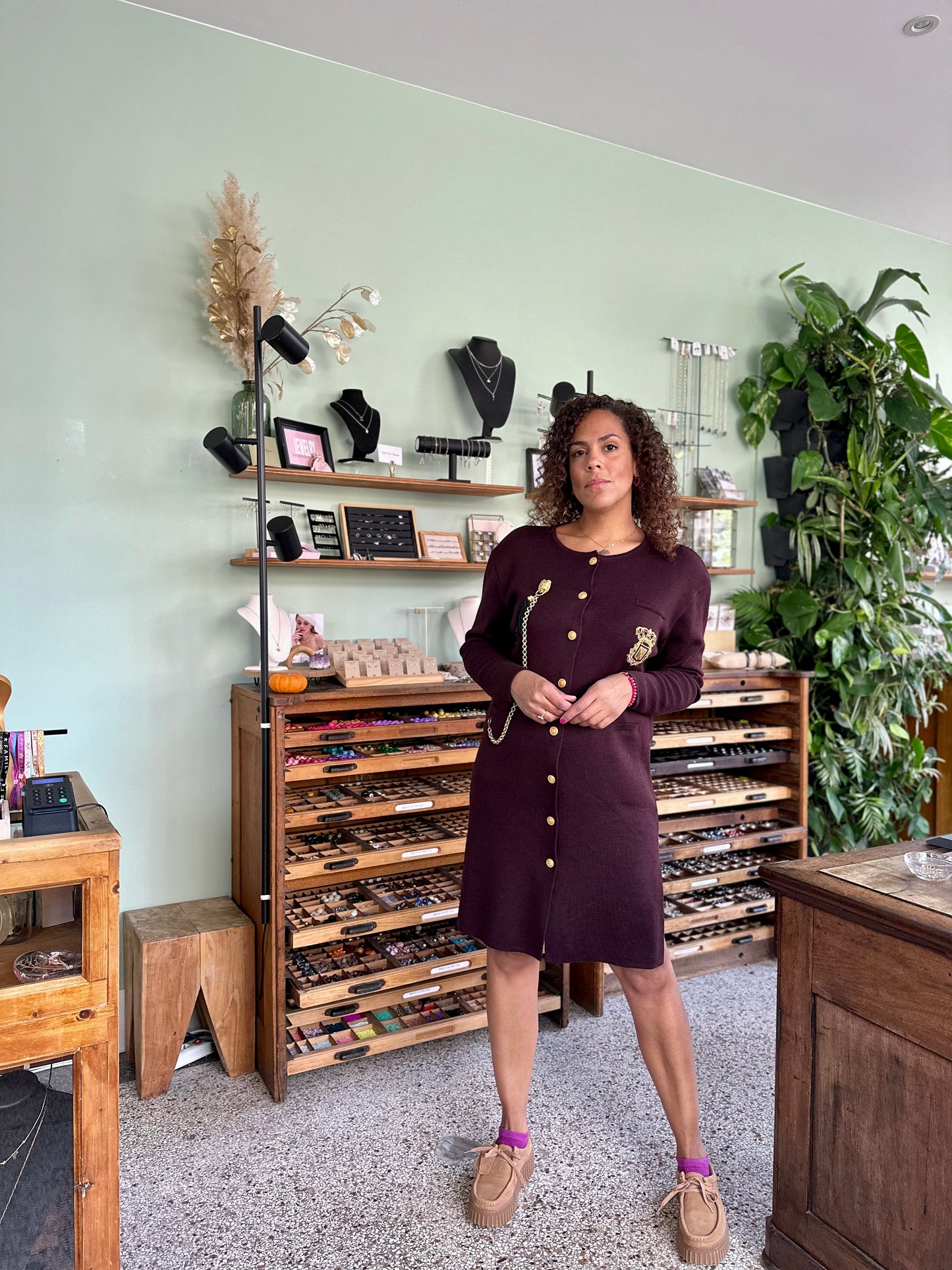 Vintage aubergine statement jurk - L