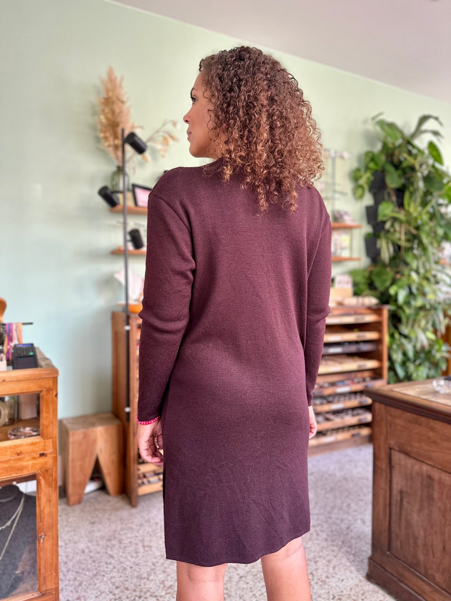 Vintage aubergine statement jurk - L