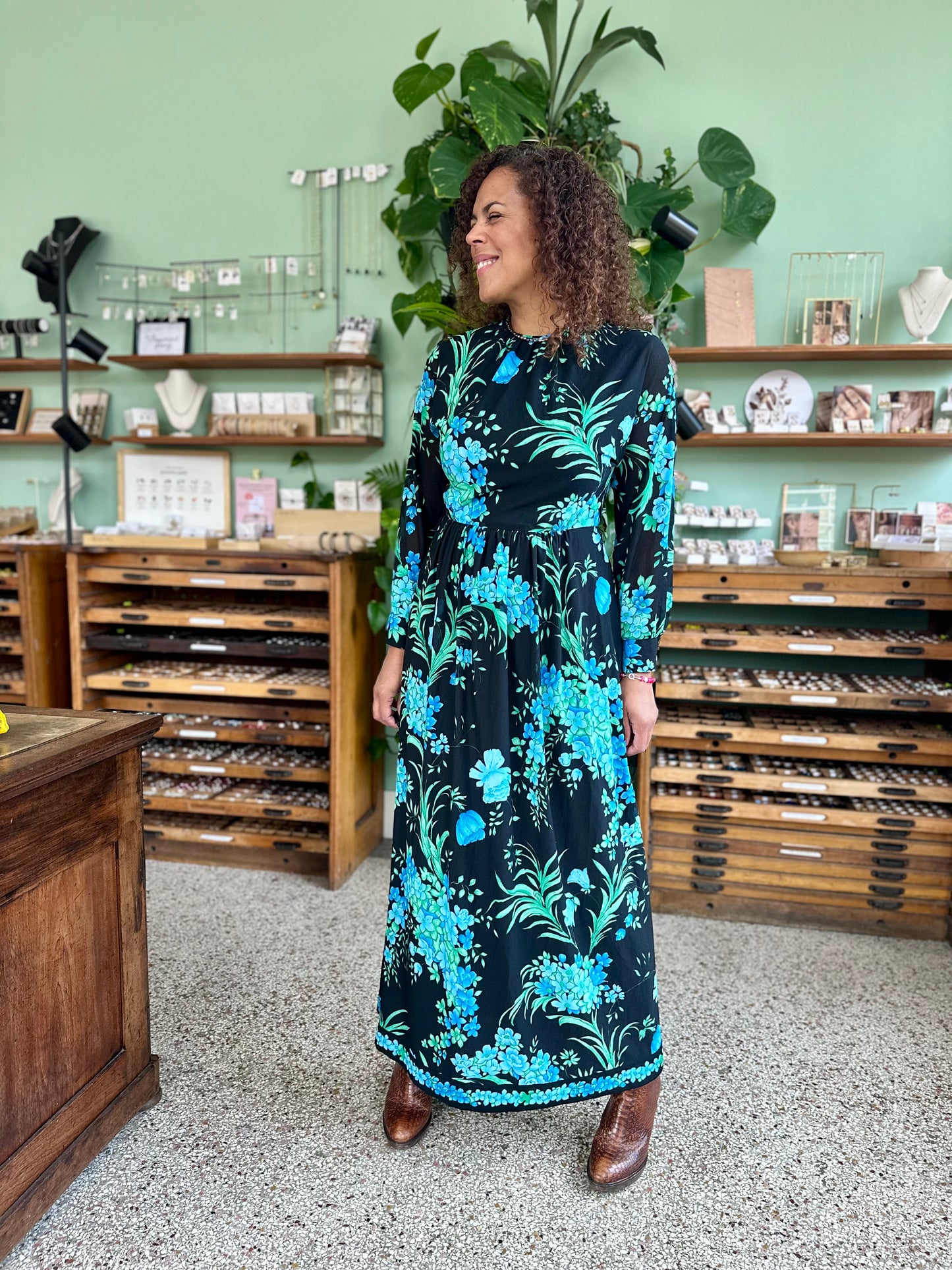 Vintage seventies maxi jurk met bloemenprint - M