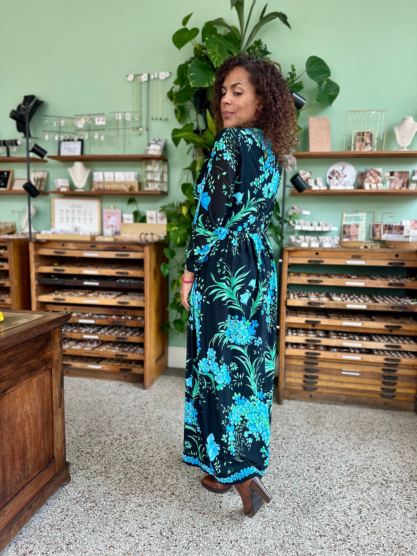 Vintage seventies maxi jurk met bloemenprint - M