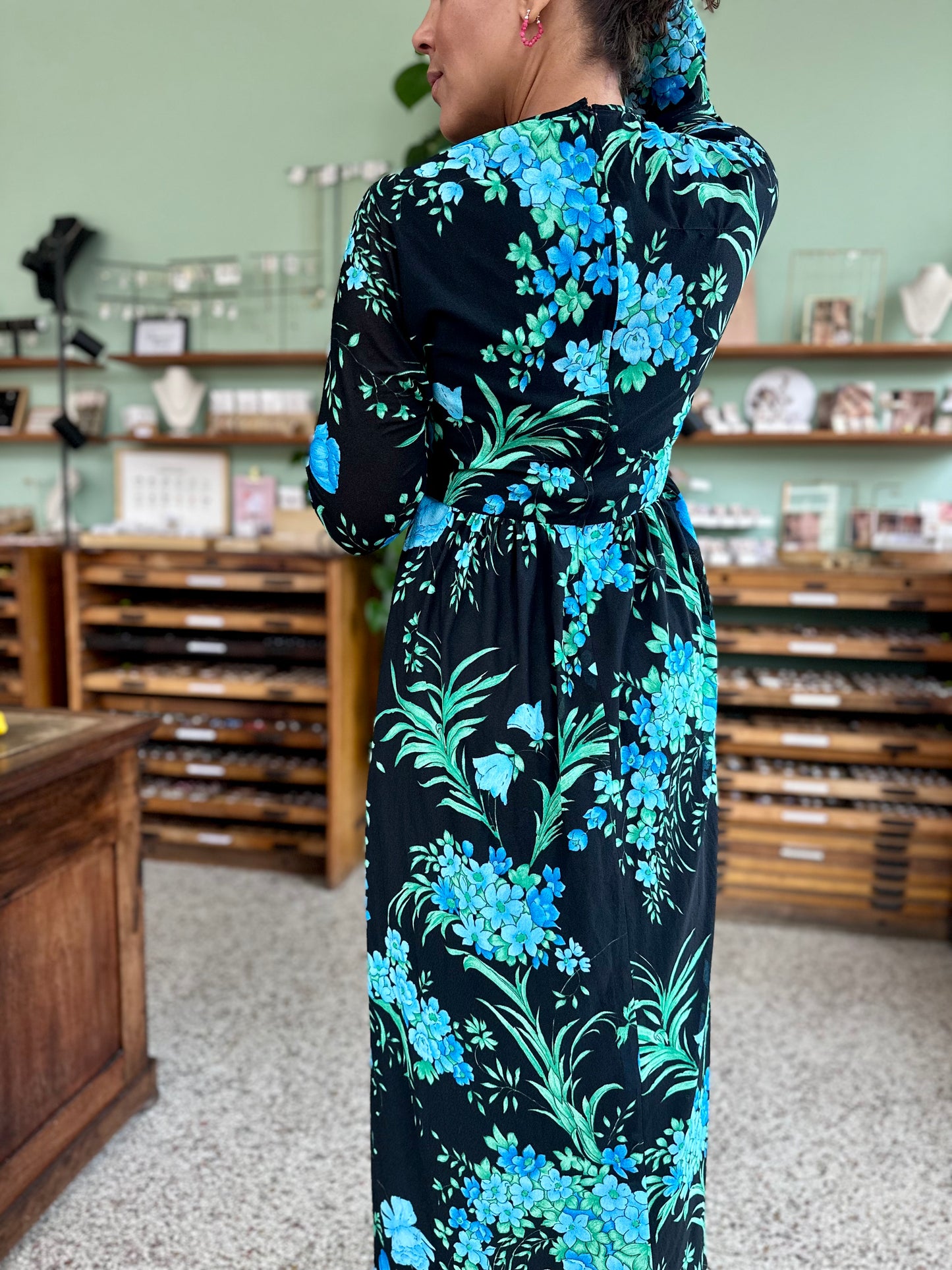 Vintage seventies maxi jurk met bloemenprint - M
