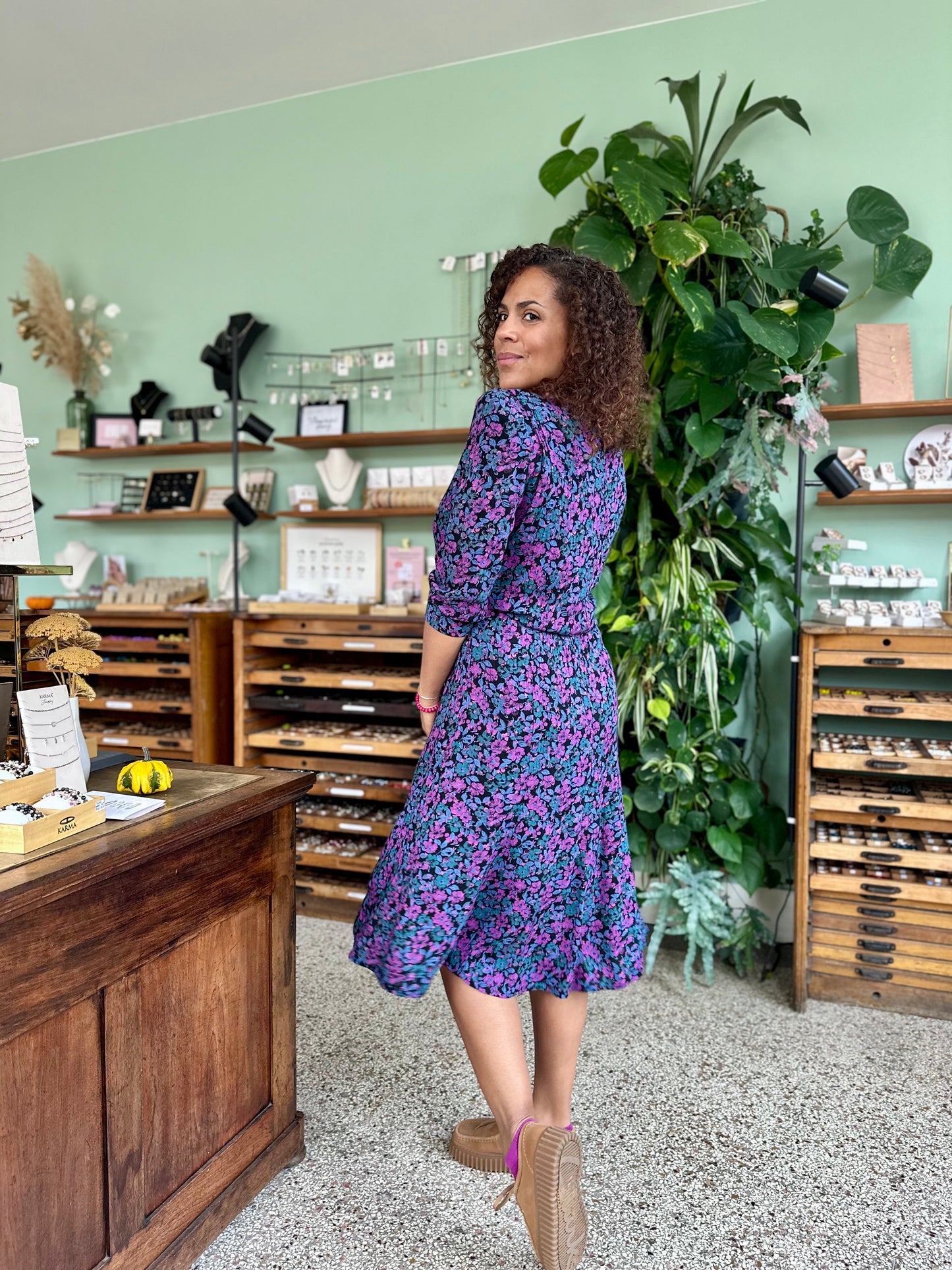 Vintage romantisch jurkje met bloemenprint - M