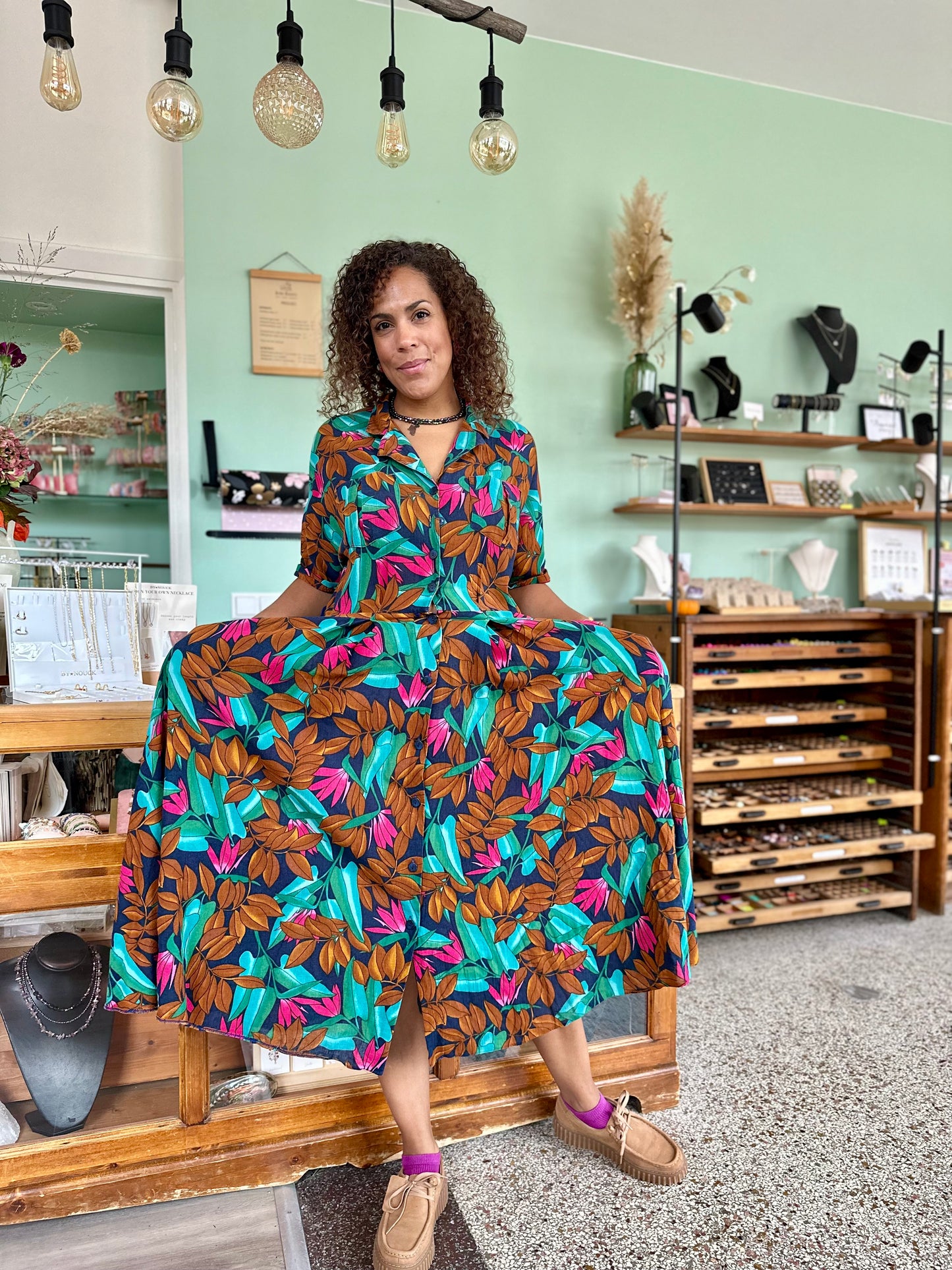 Vintage maximum botanical jurk - XL