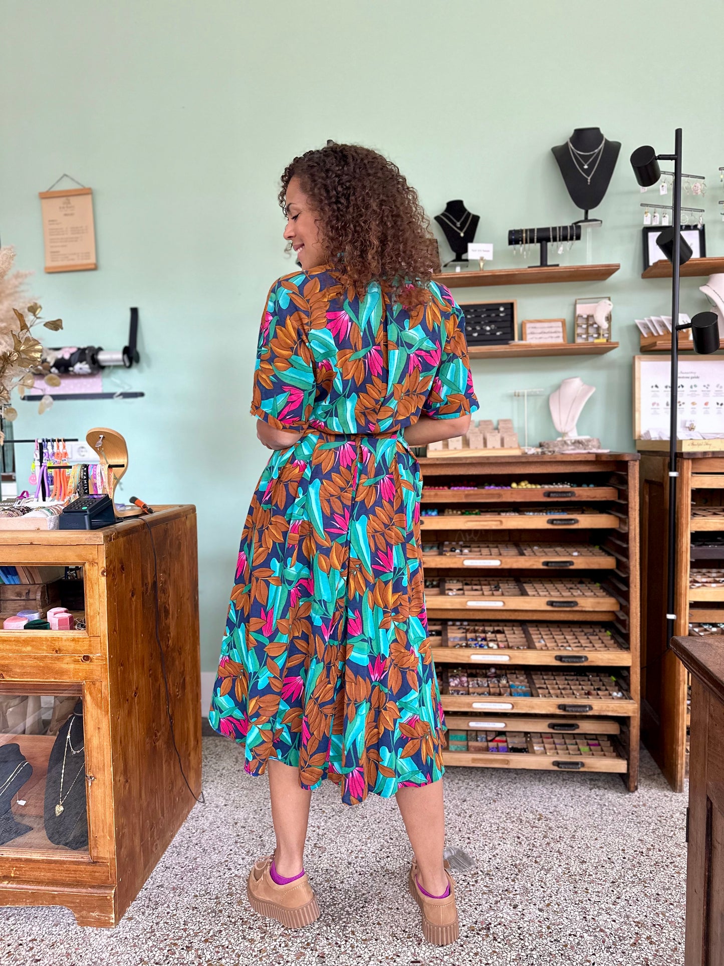 Vintage maximum botanical jurk - XL