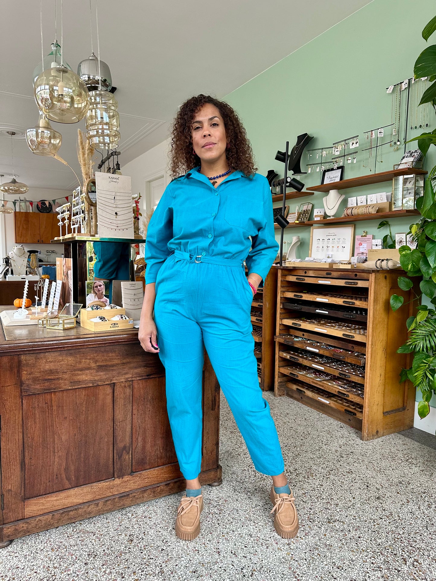 Vintage turquoise power jumpsuit - M