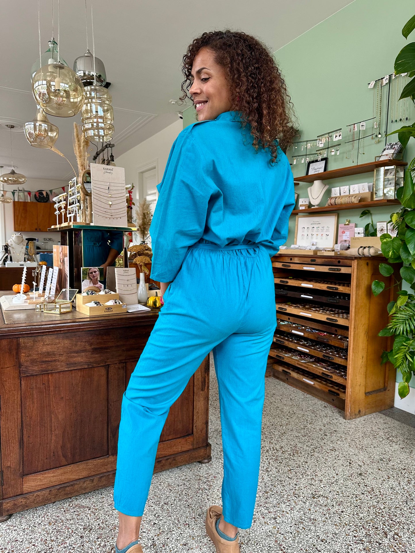 Vintage turquoise power jumpsuit - M