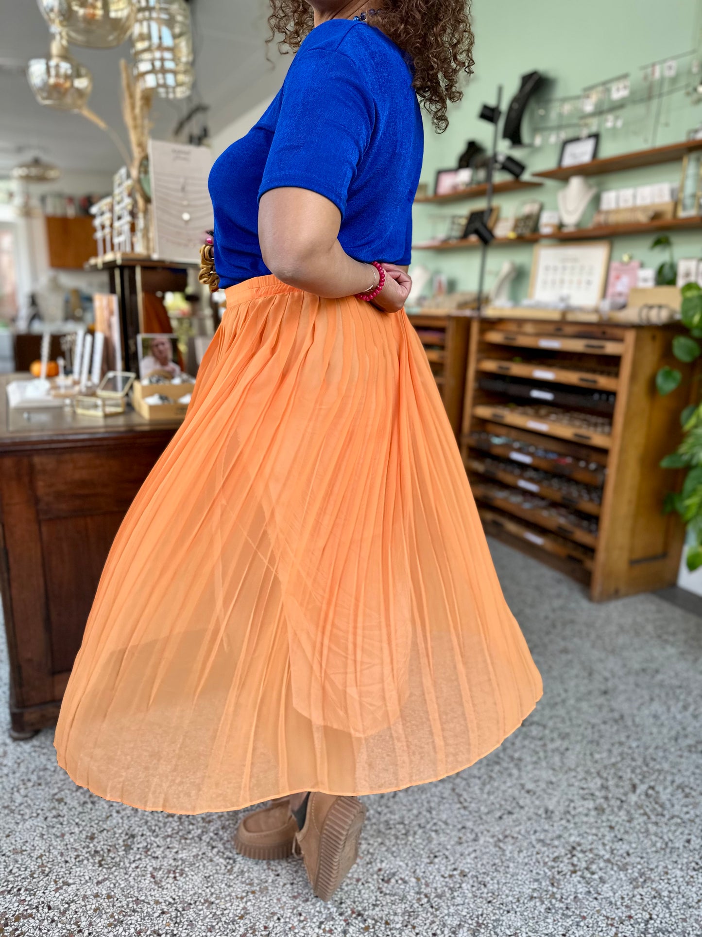 Vintage oranje plooirok van mesh