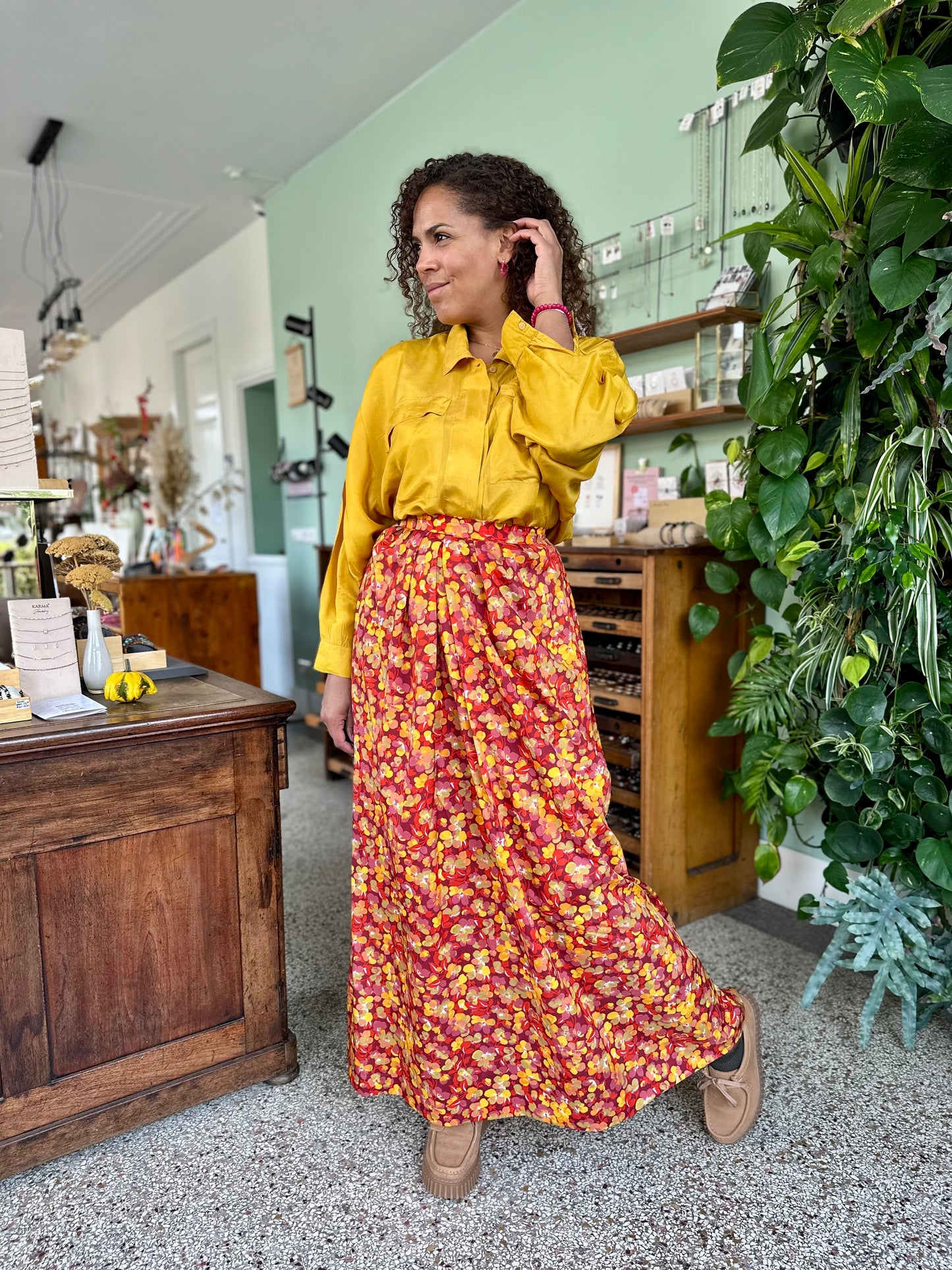 Vintage maxi rok met bloemen print - S/M