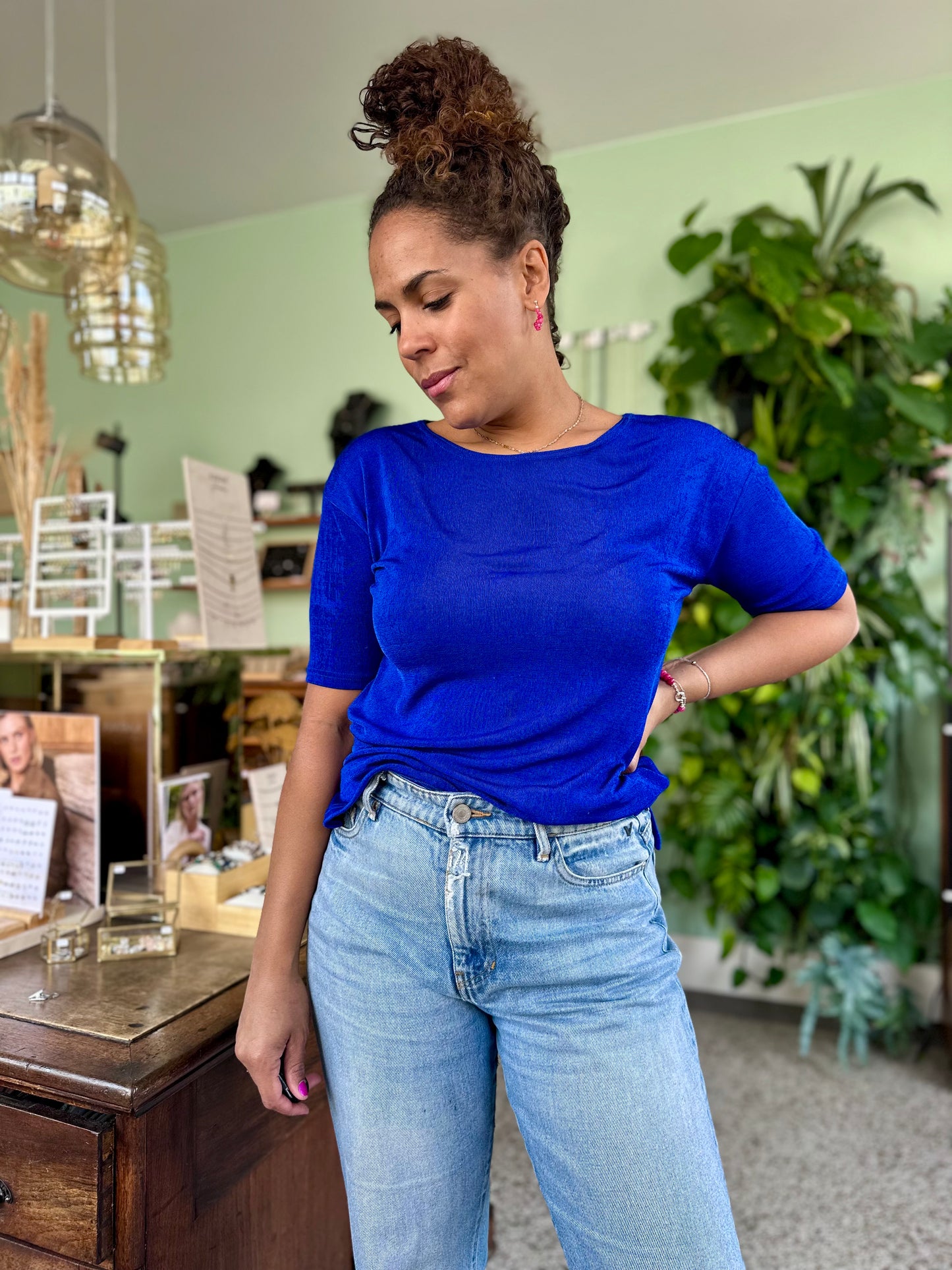 Vintage kobaltblauwe sparkle top