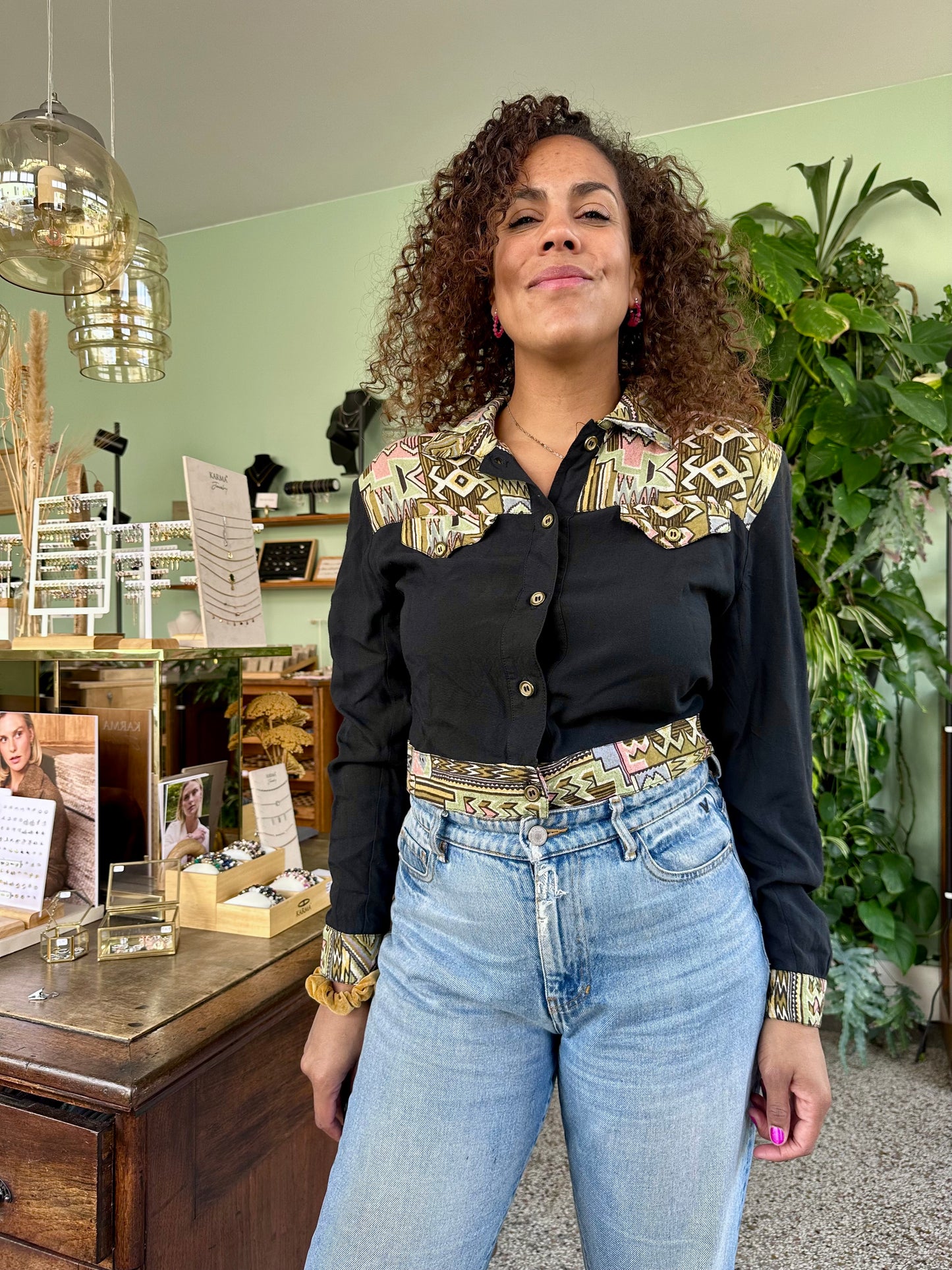 Vintage cropped aztek blouse - M