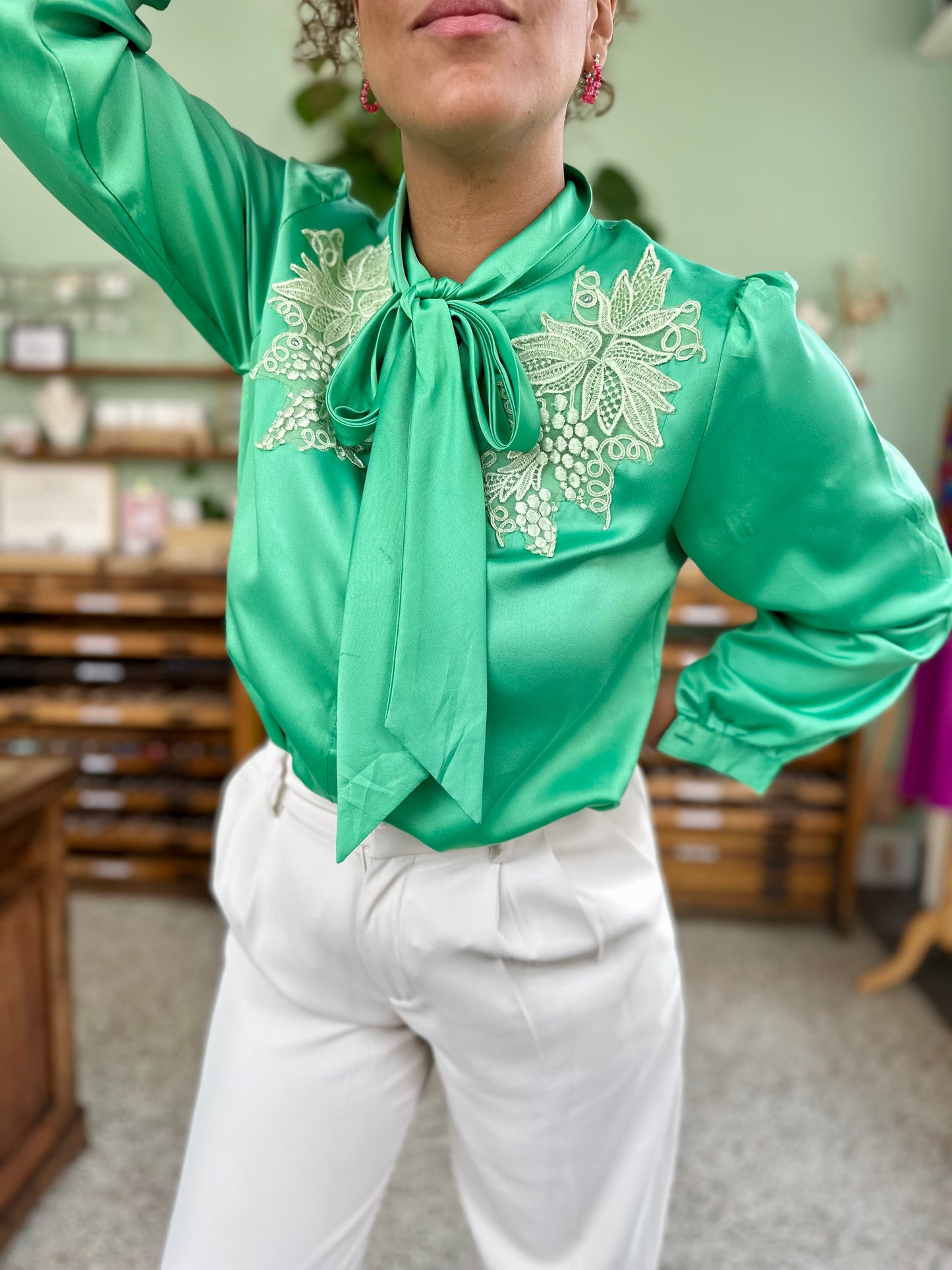 Vintage groene strikblouse
