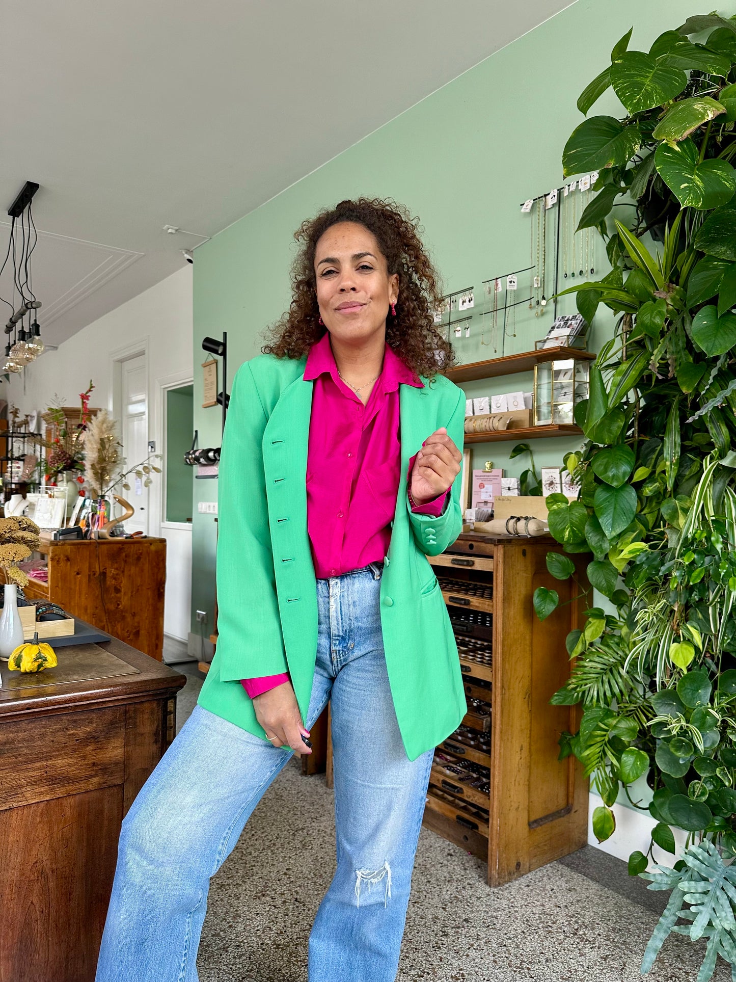 Vintage fuchsia zijden blouse - XL/XXL