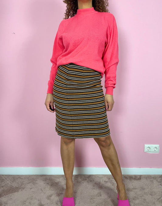 Vintage wollen striped midi kokerrok