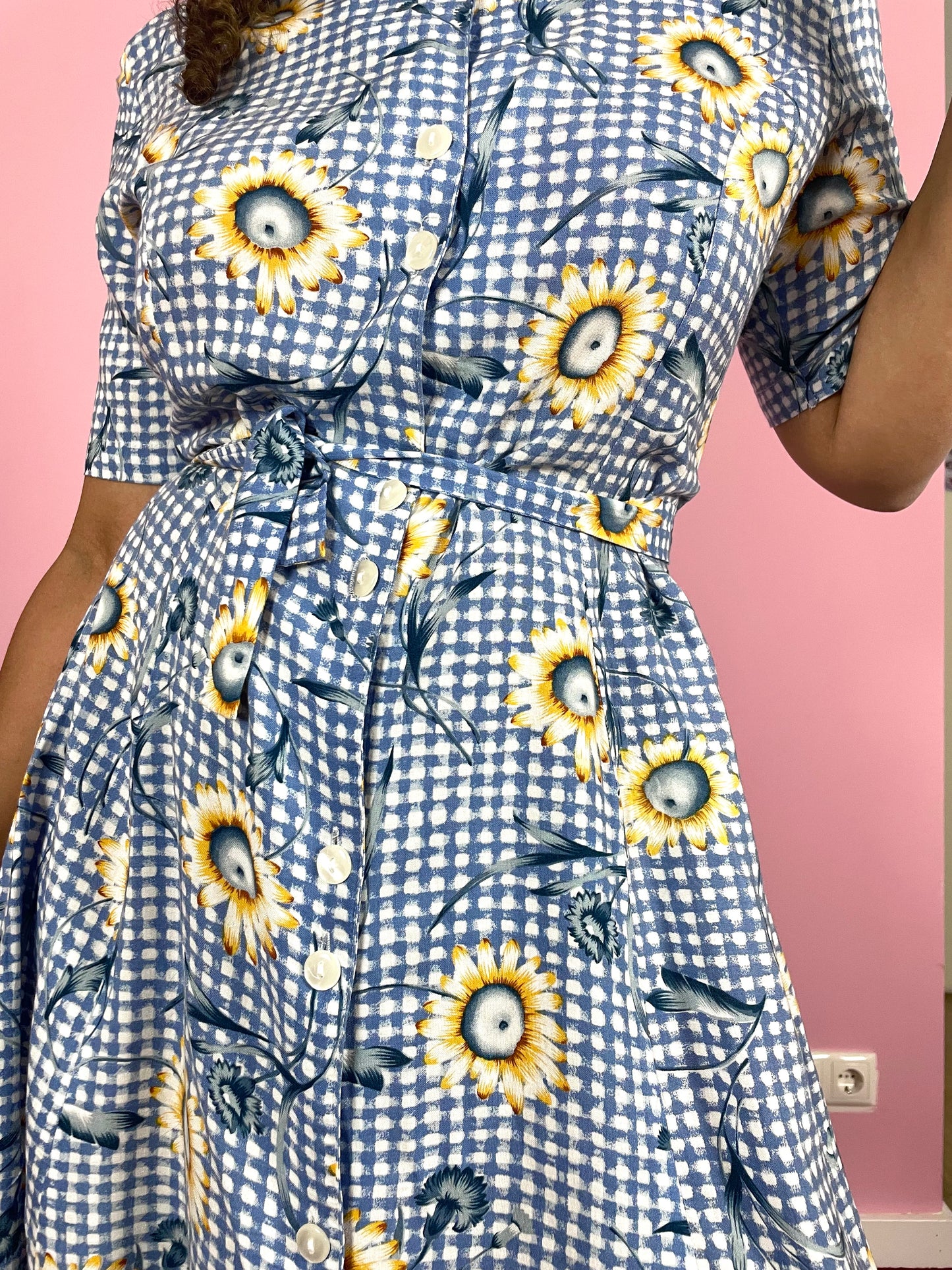Vintage viscose zonnebloem mini jurk