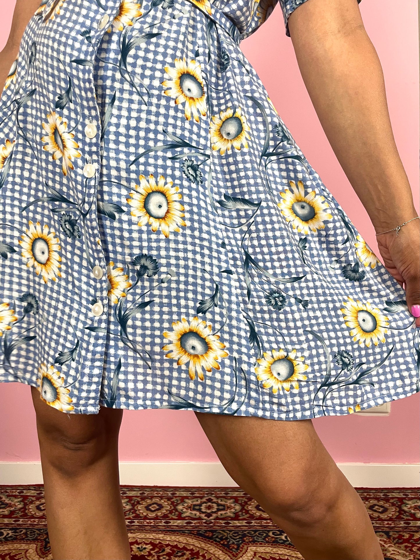 Vintage viscose zonnebloem mini jurk