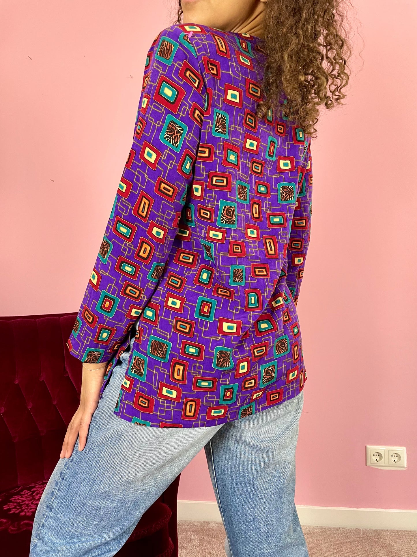 Vintage purple tijgerprint blouse