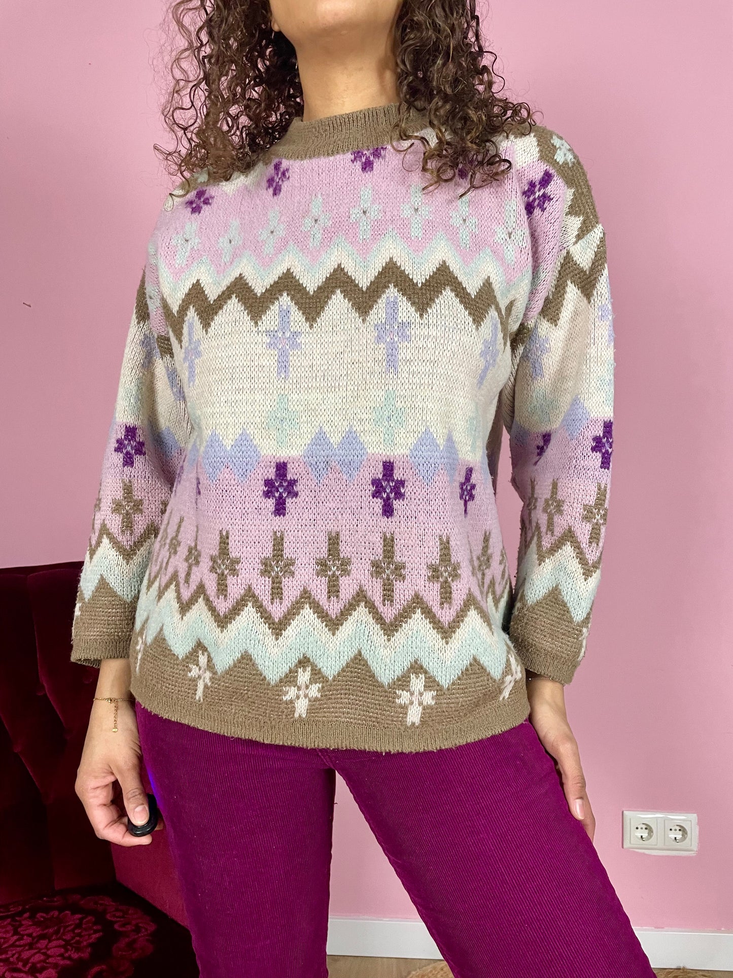 Vintage sweater met pasteltinten