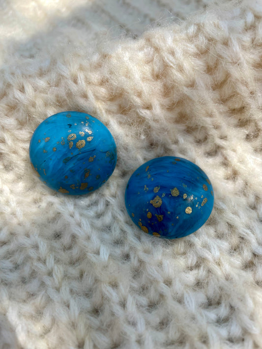 Vintage blue & golden dots clip-on oorbellen