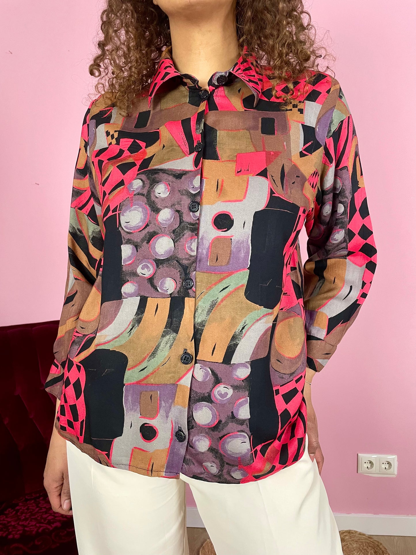 Vintage viscose abstracte print blouse