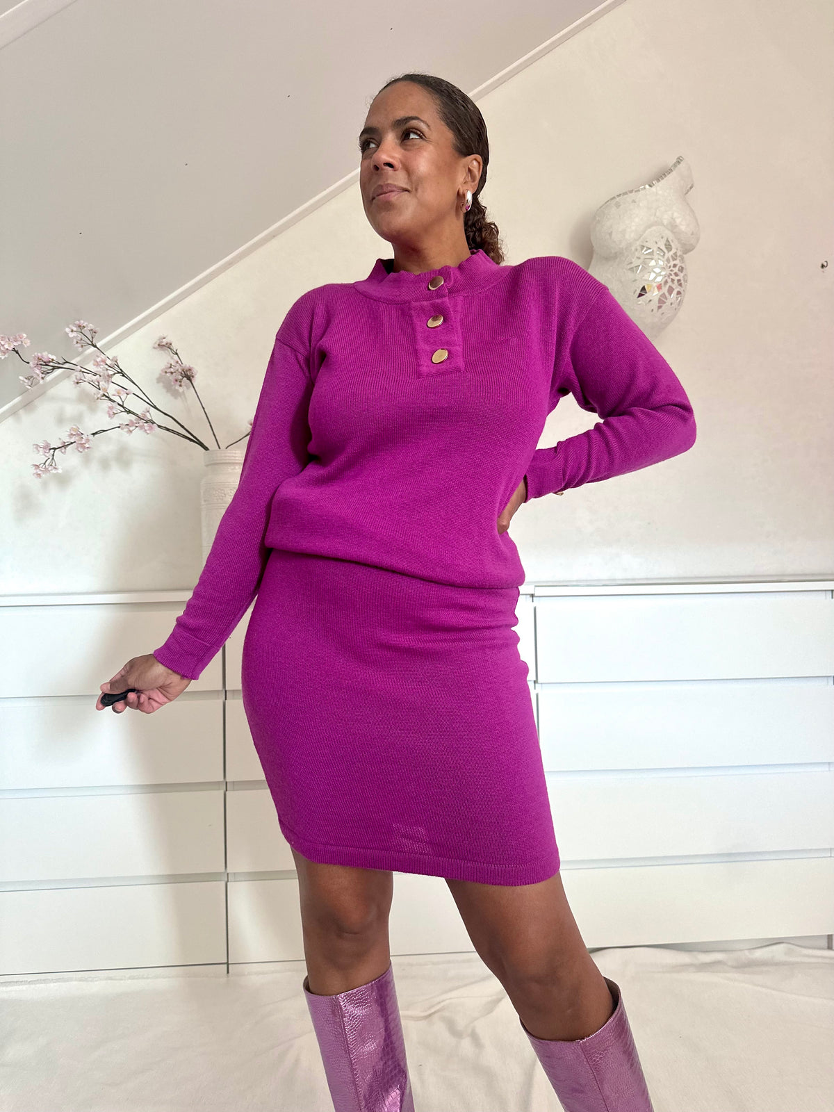 Vintage paars gebreide co-ord set - M/L